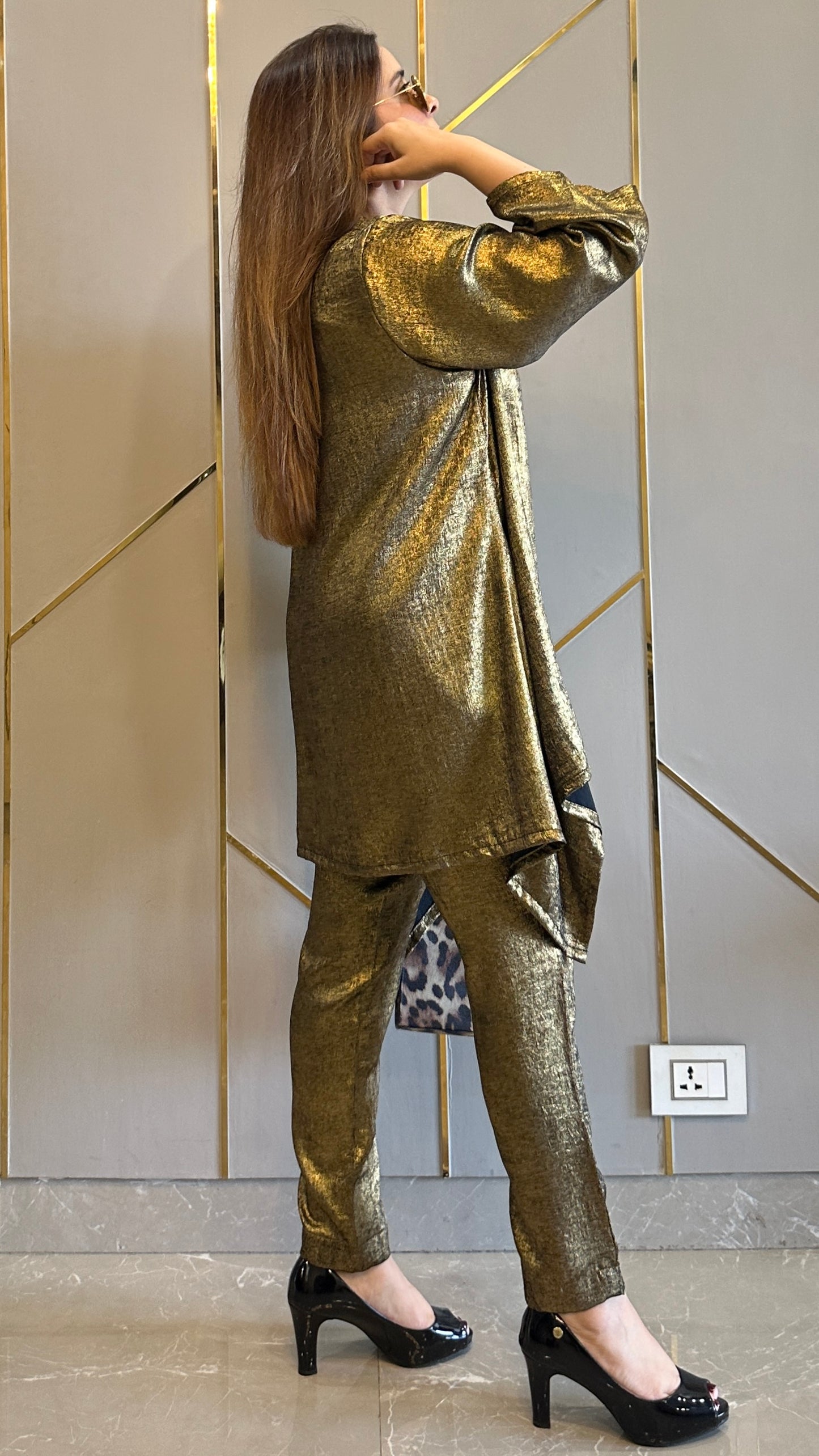 Glossy Gold High-Low Co-ord Set