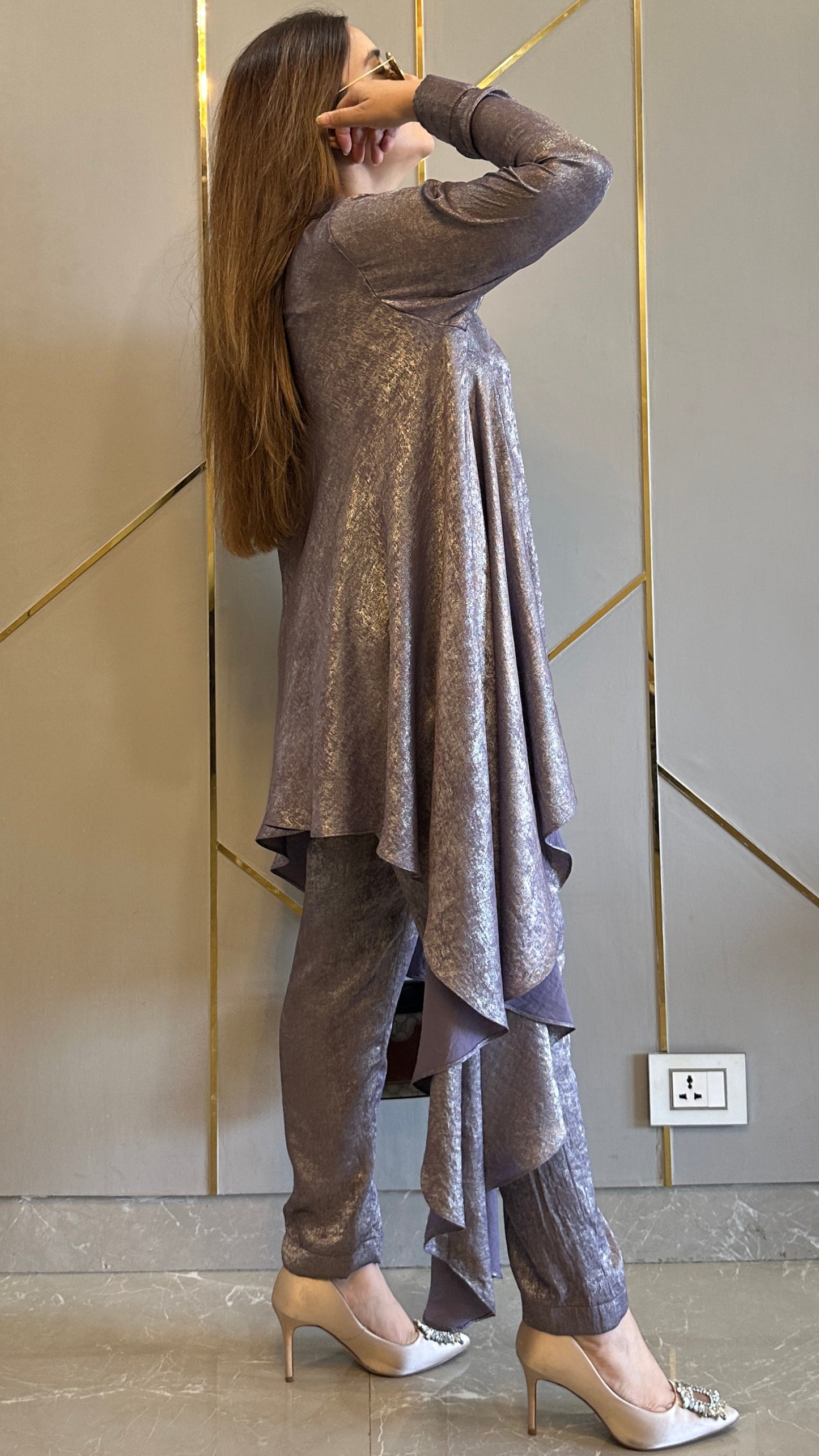 Glossy Mauve High-Low Co-ord Set
