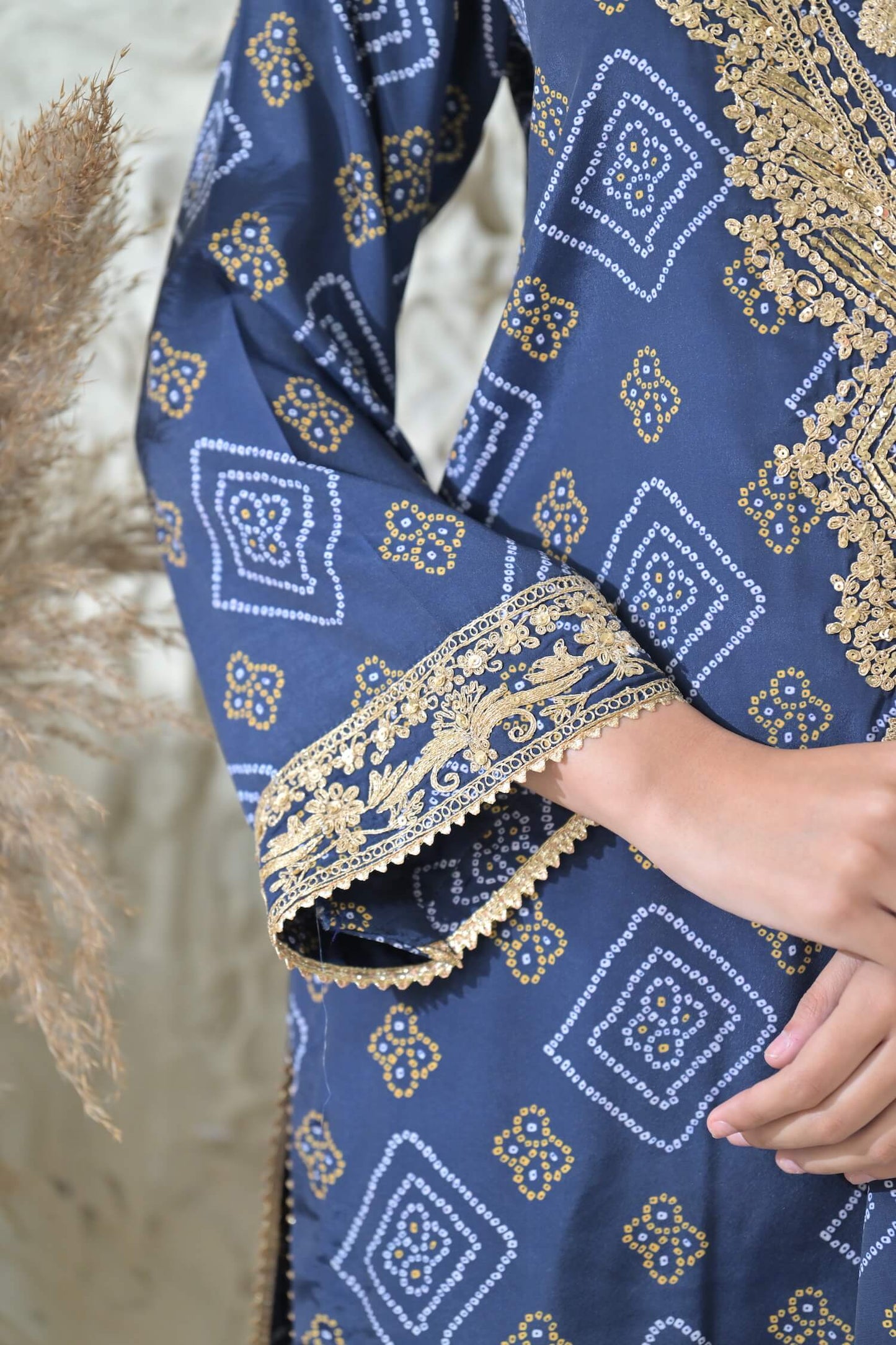 Blue Bandhej Embroidered Co-ord
