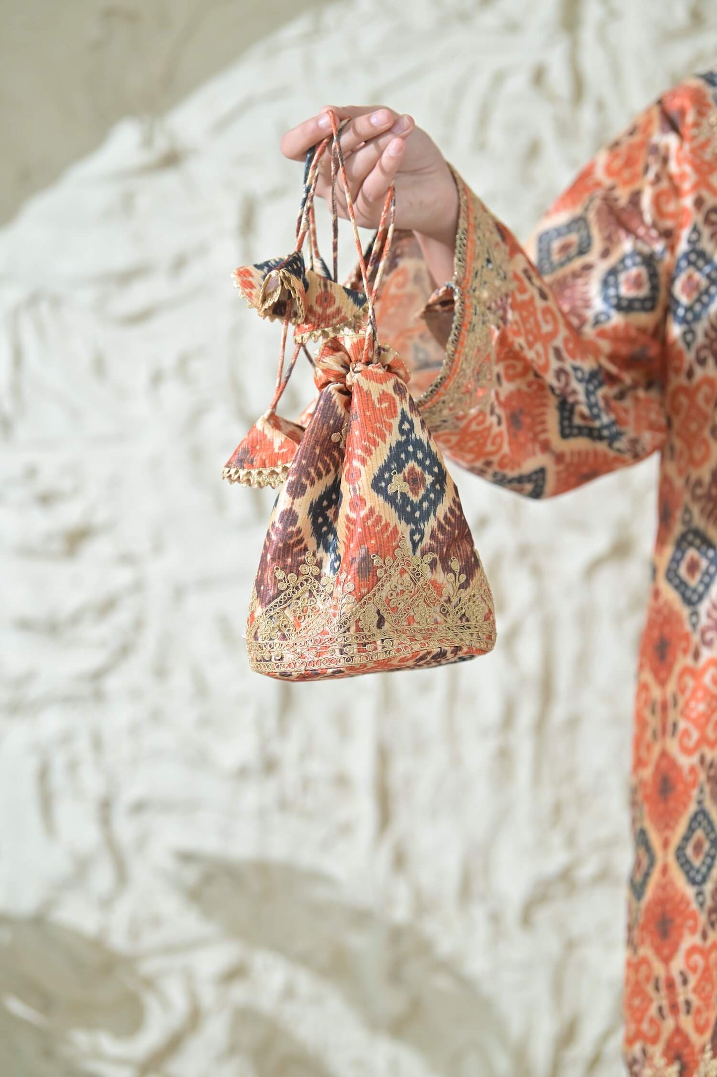 Beige Patola Embroidered Phiran Co-ord