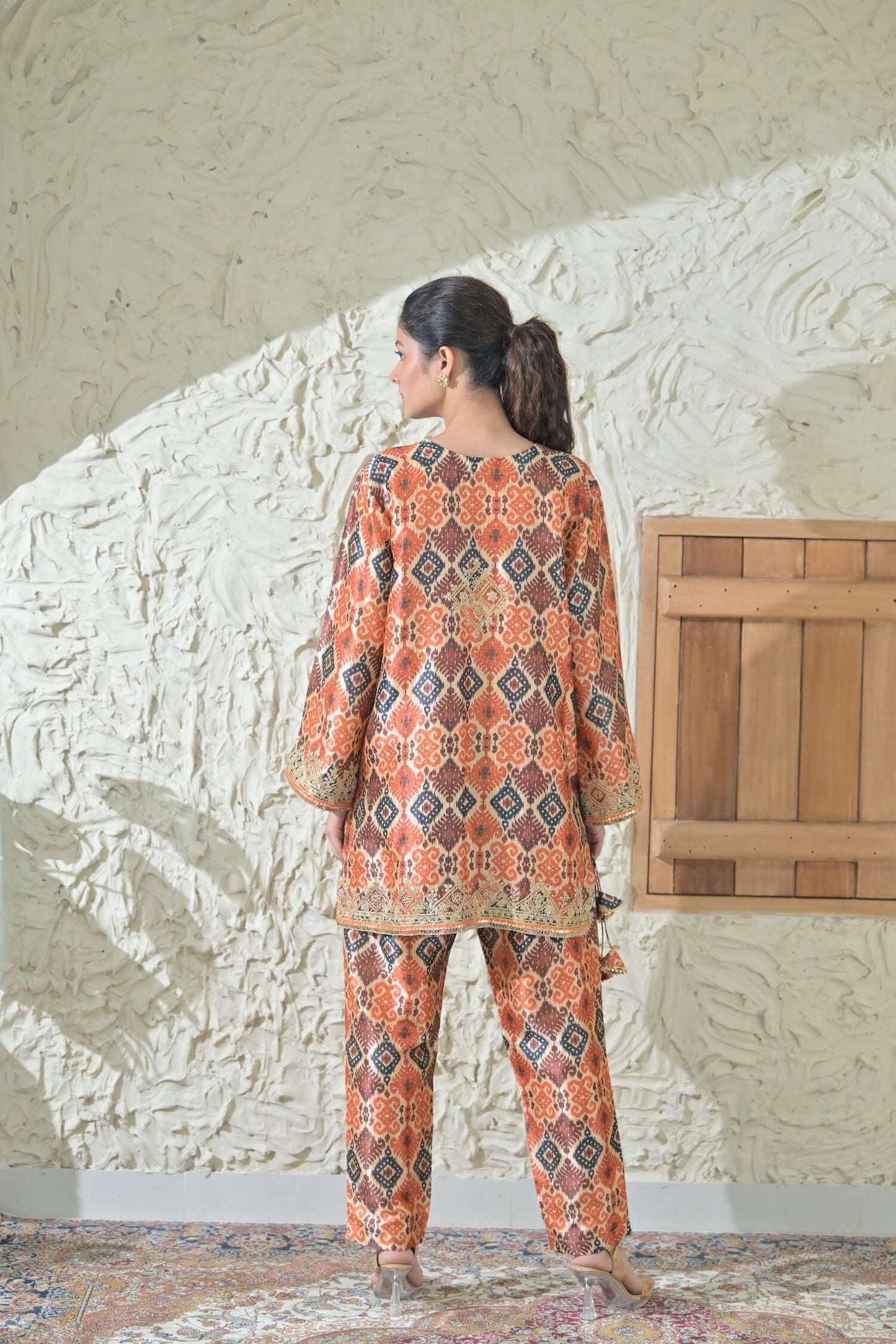 Beige Patola Embroidered Phiran Co-ord
