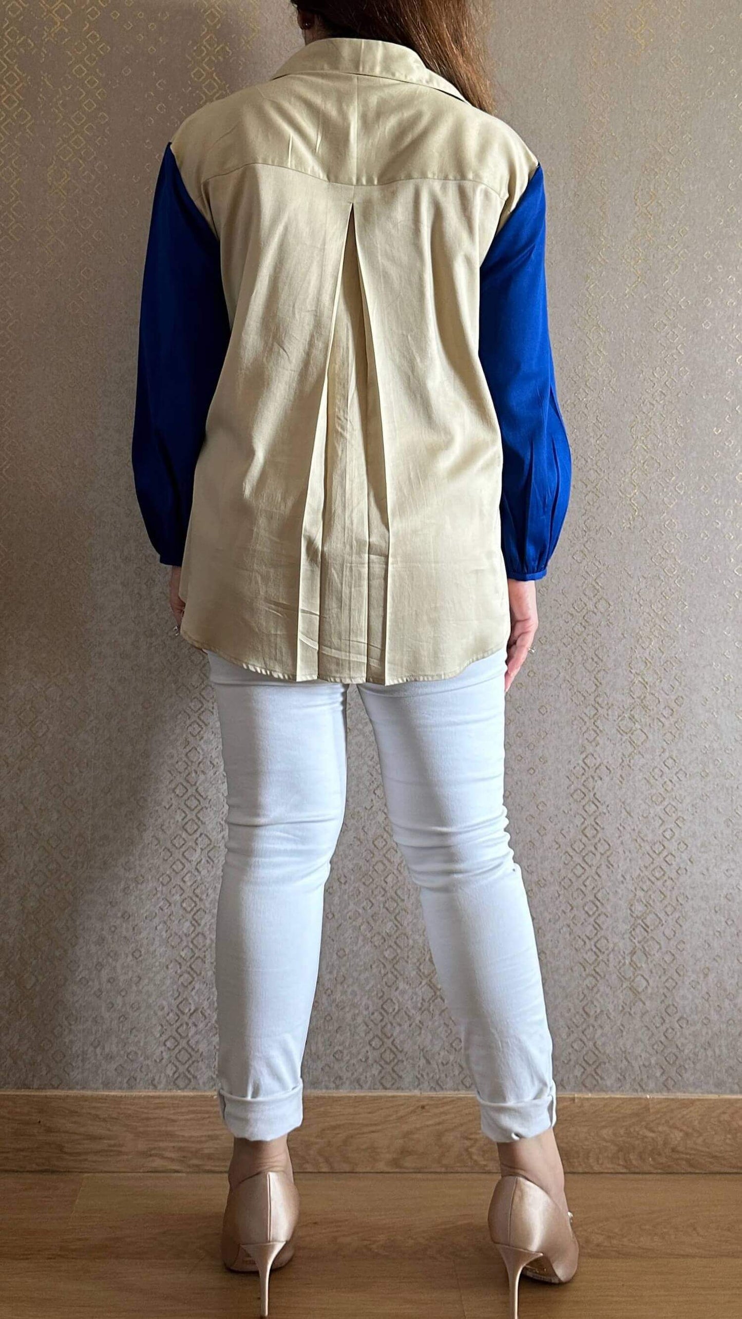 Happy Blue Sleeves Hand Embroidered Shirt