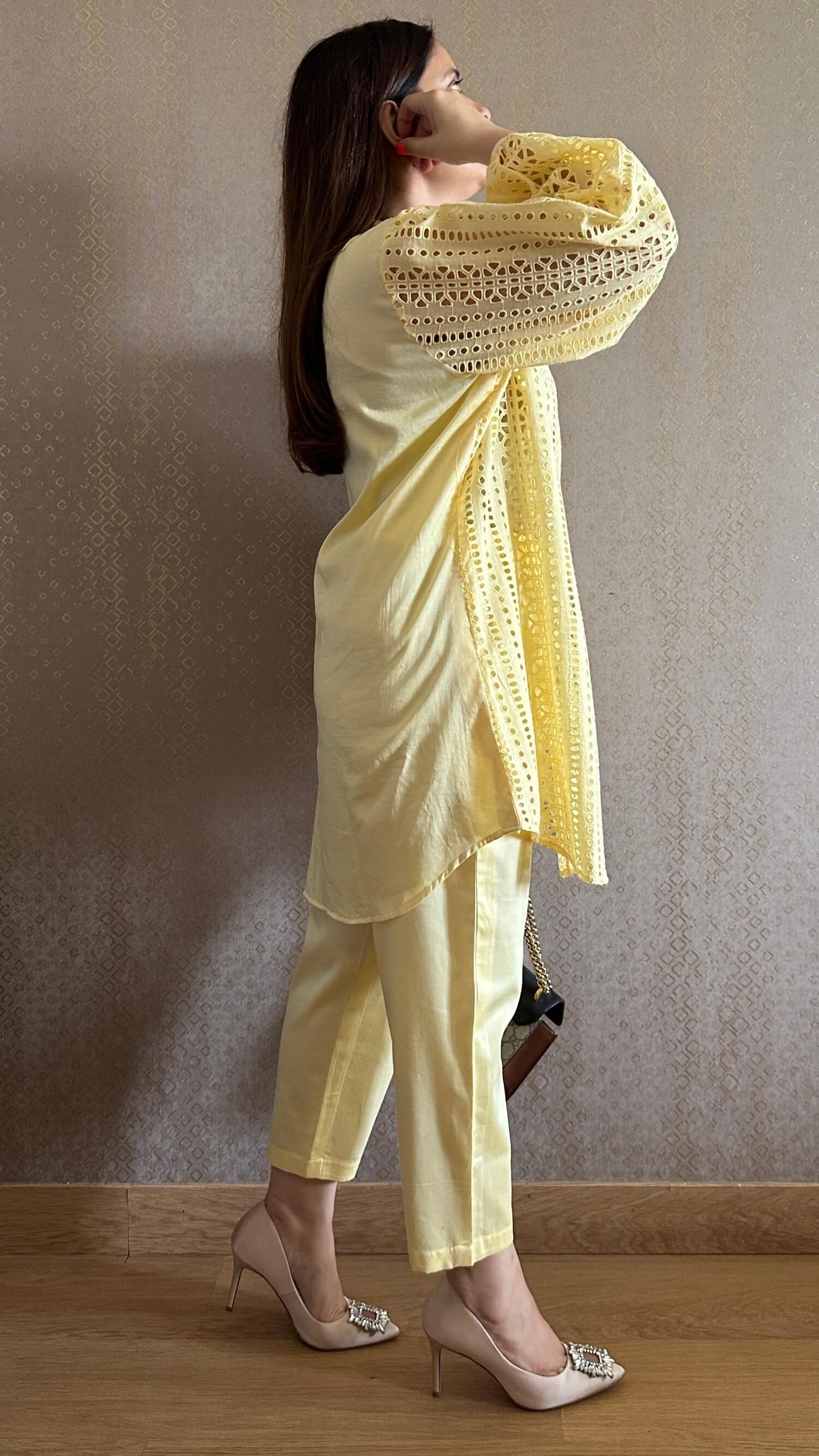 Lemon Cotton Cutwork Co-ord Set