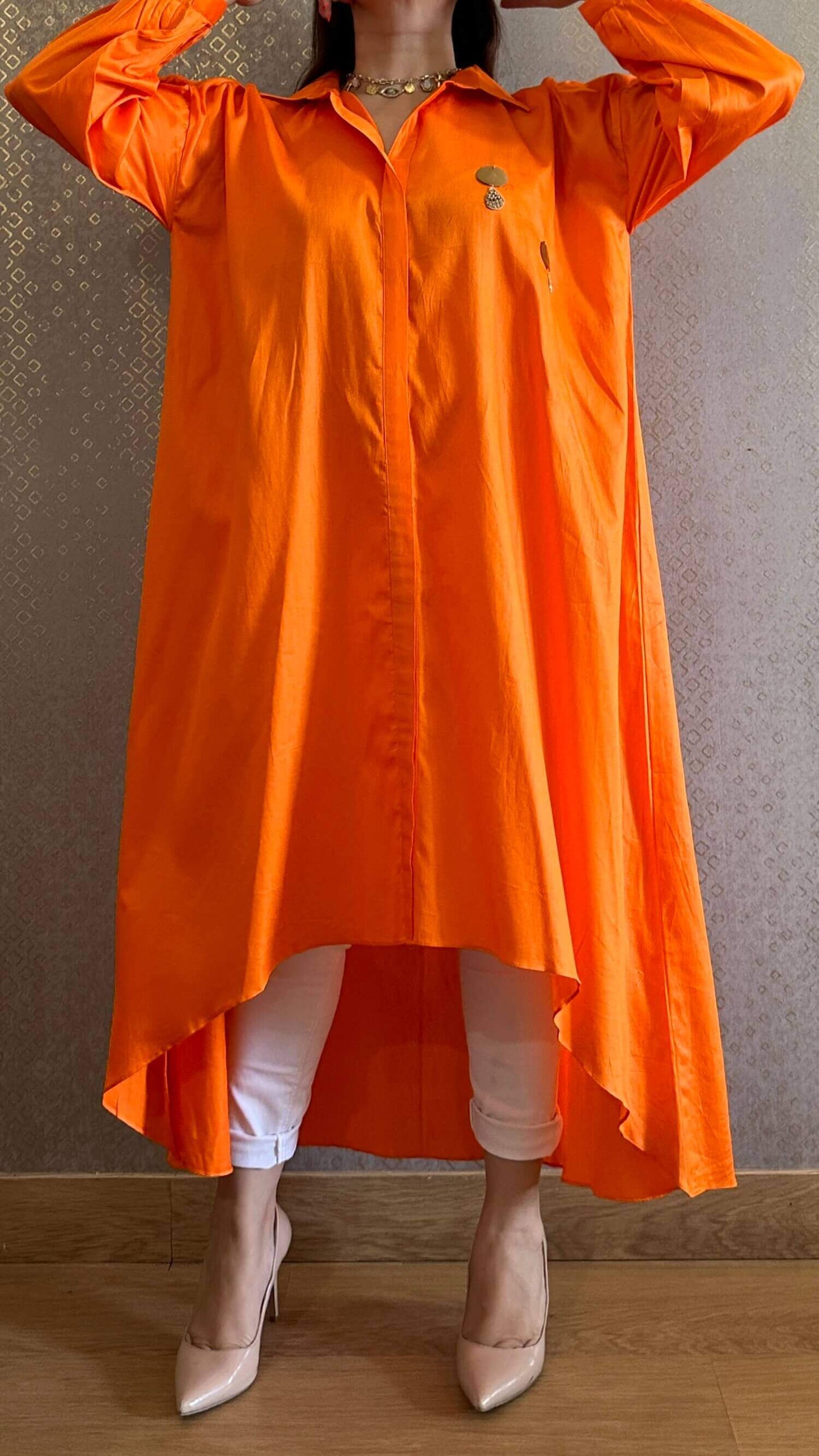 Orange High Low Sitara Shirt