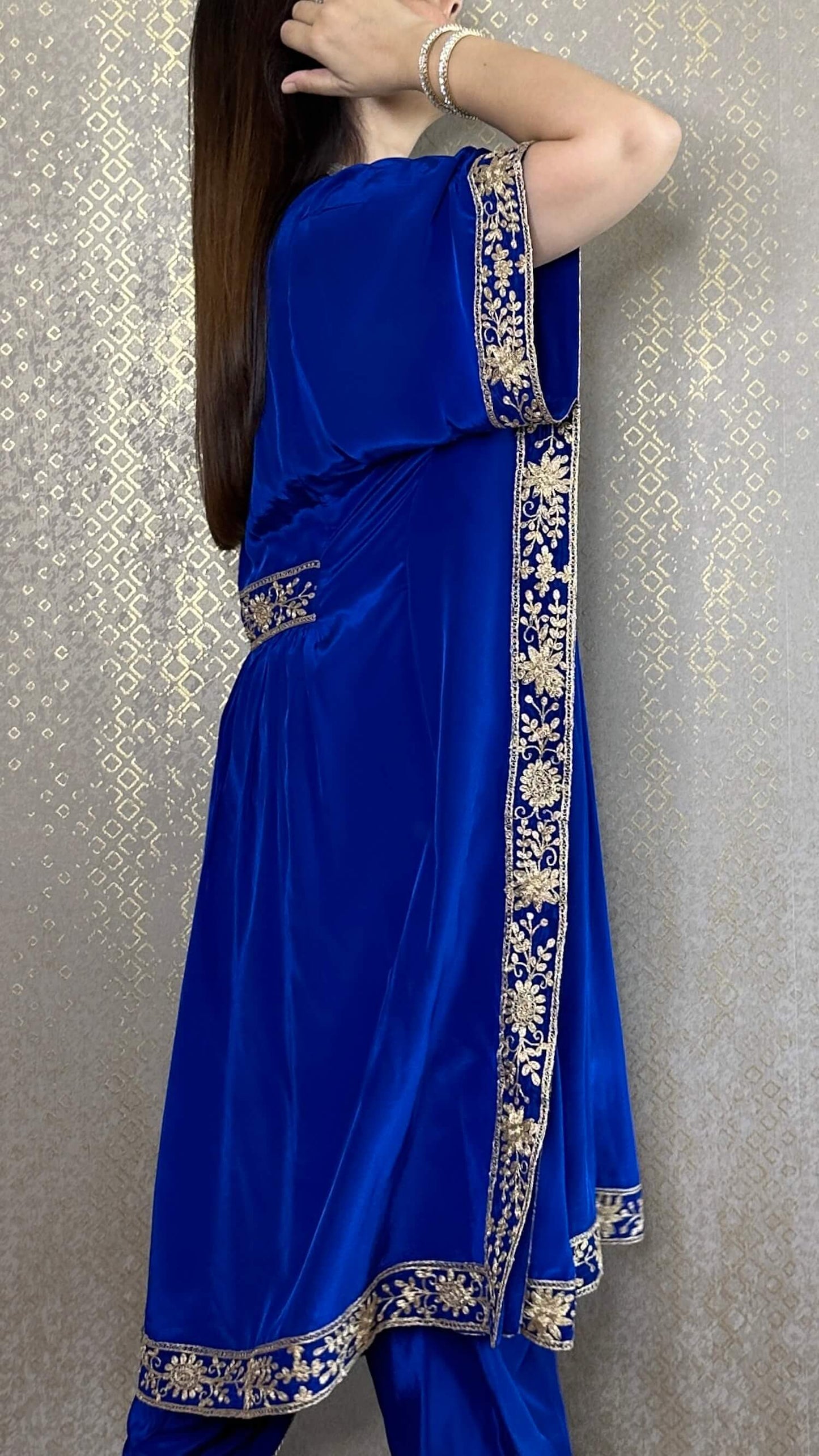 Royal Blue Kaftan Co-ord with Matching Salwar and Potli
