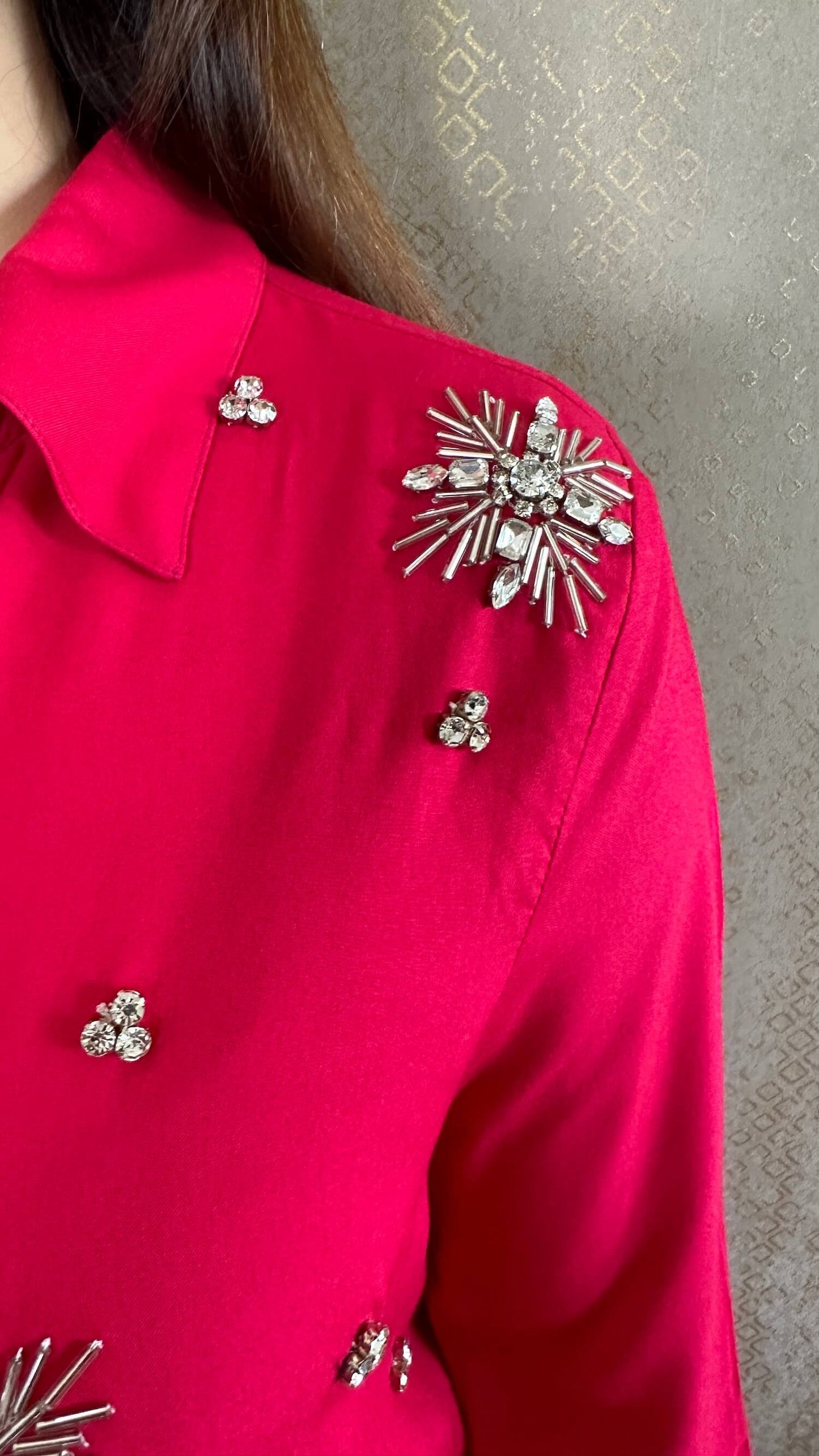 Fuscia Crystal Hand Embroidered Co-ord Set