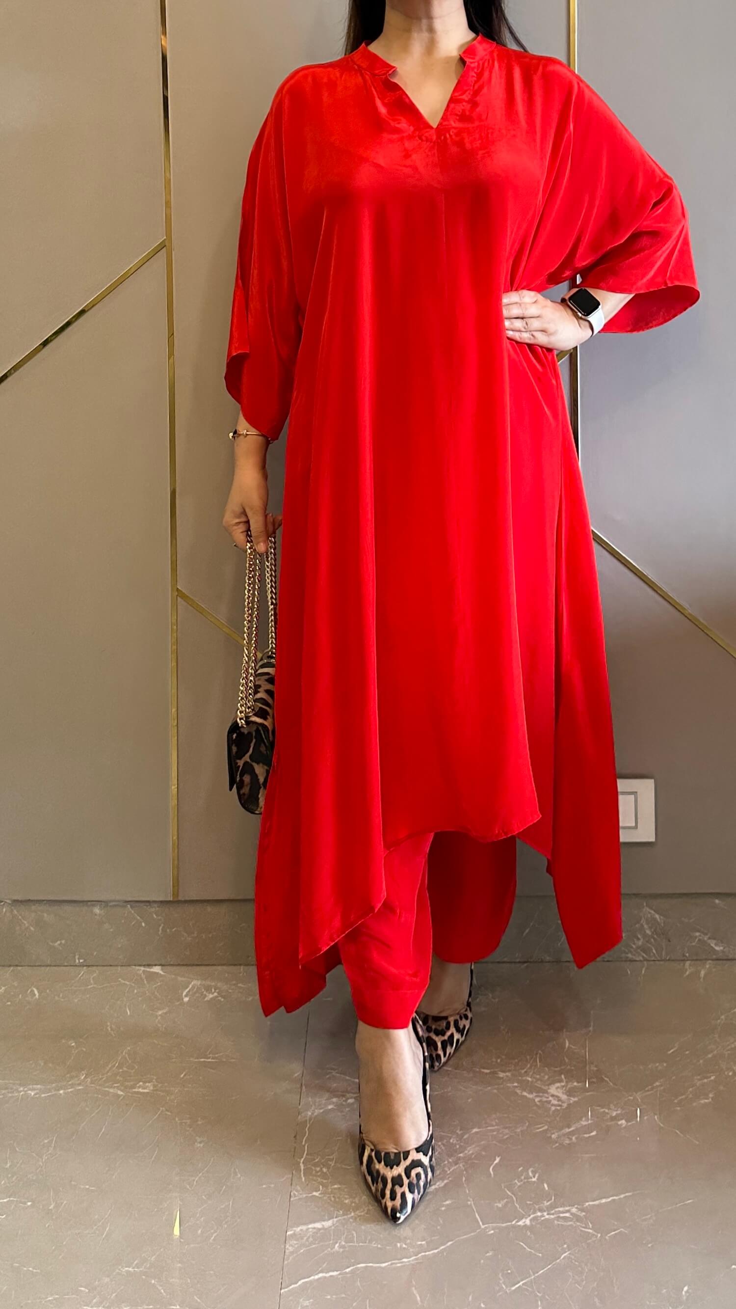 Red High Low Crepe Co-ord - Main Image