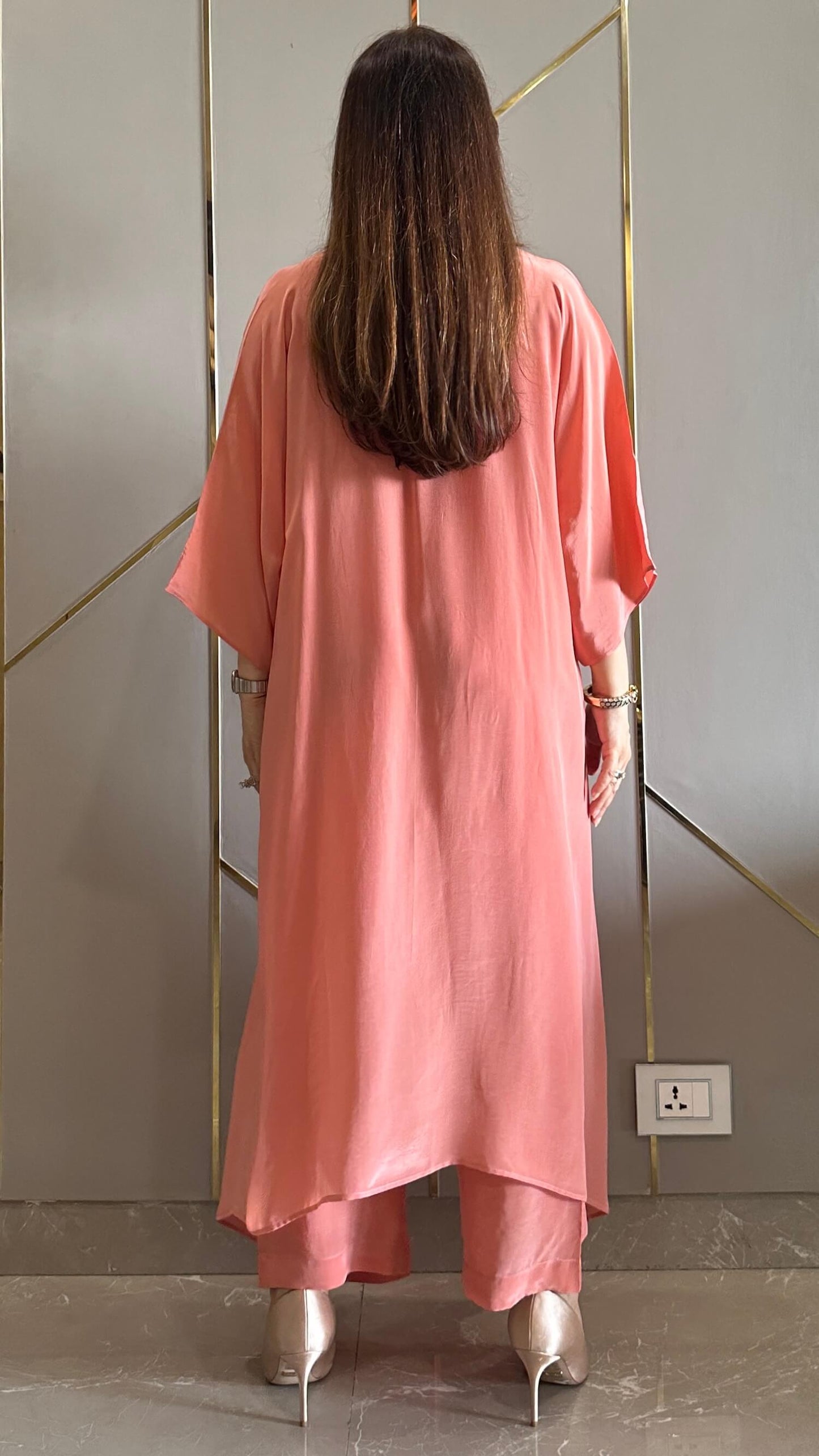 Peach High Low Crepe Co-ord