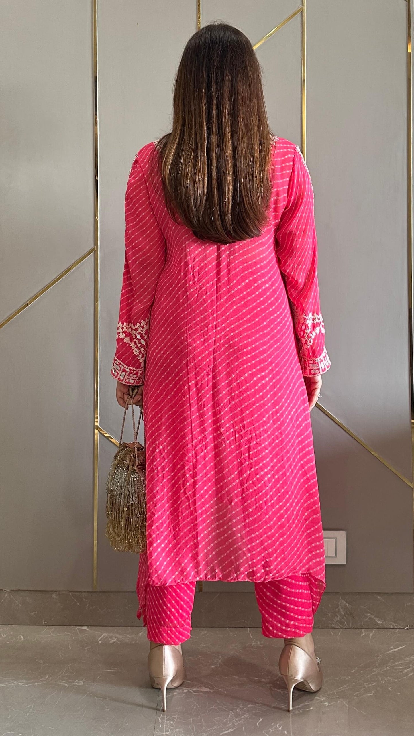 Hot Pink Bandhej Mirror Embroidery Co-ord Set