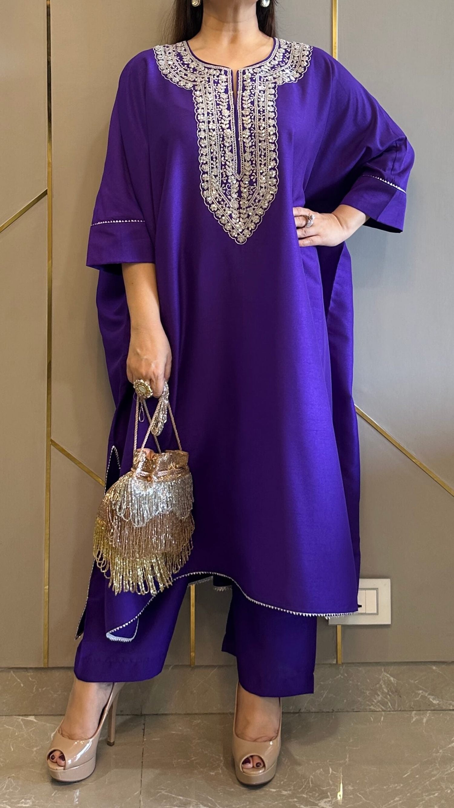 Purple Embroidered Kaftan Co ord