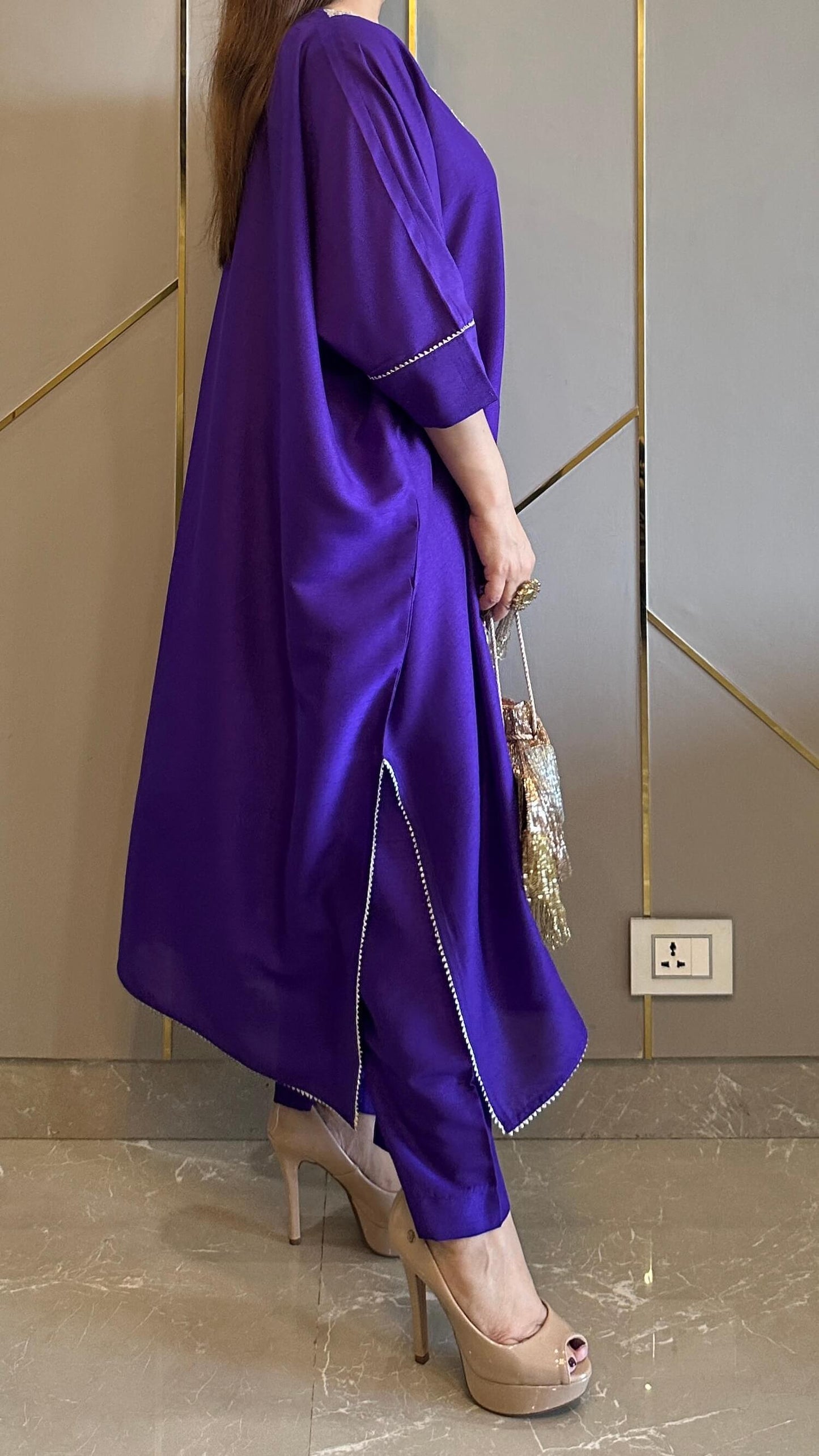 Purple Embroidered Kaftan Co-ord