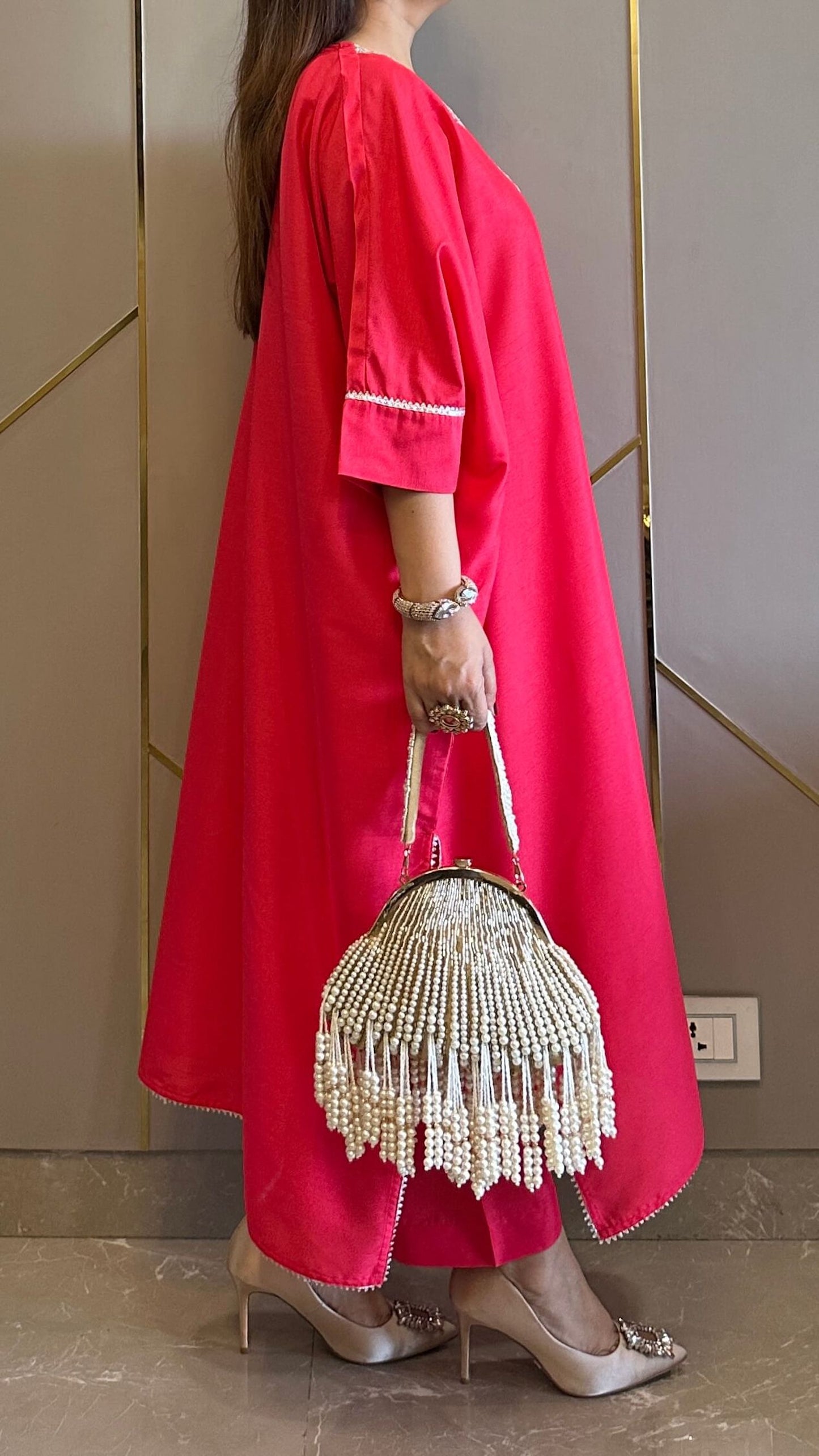 Crimson Embroidered Kaftan Co-ord
