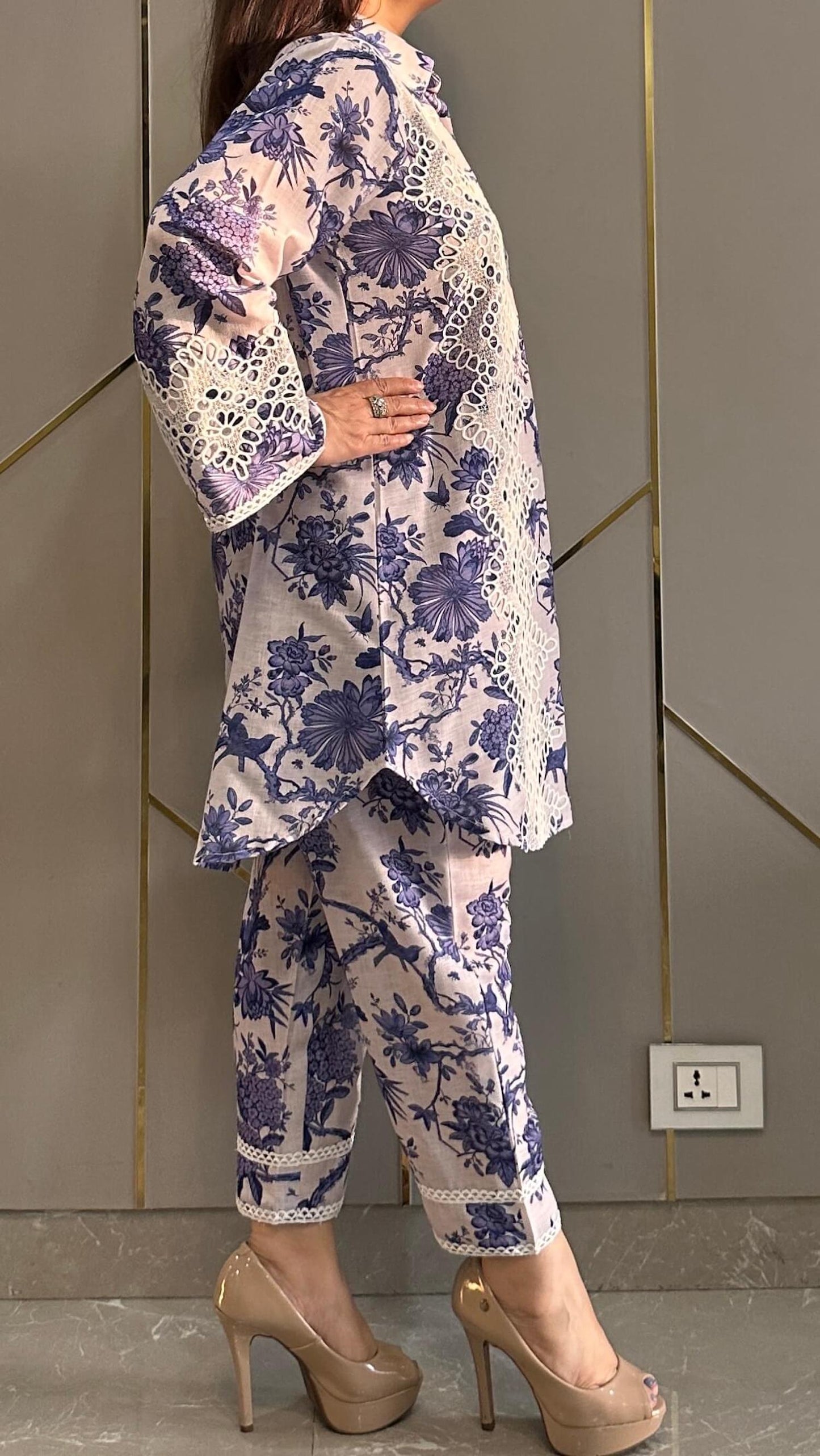 Indigo French Lace Linen Co-ord Set