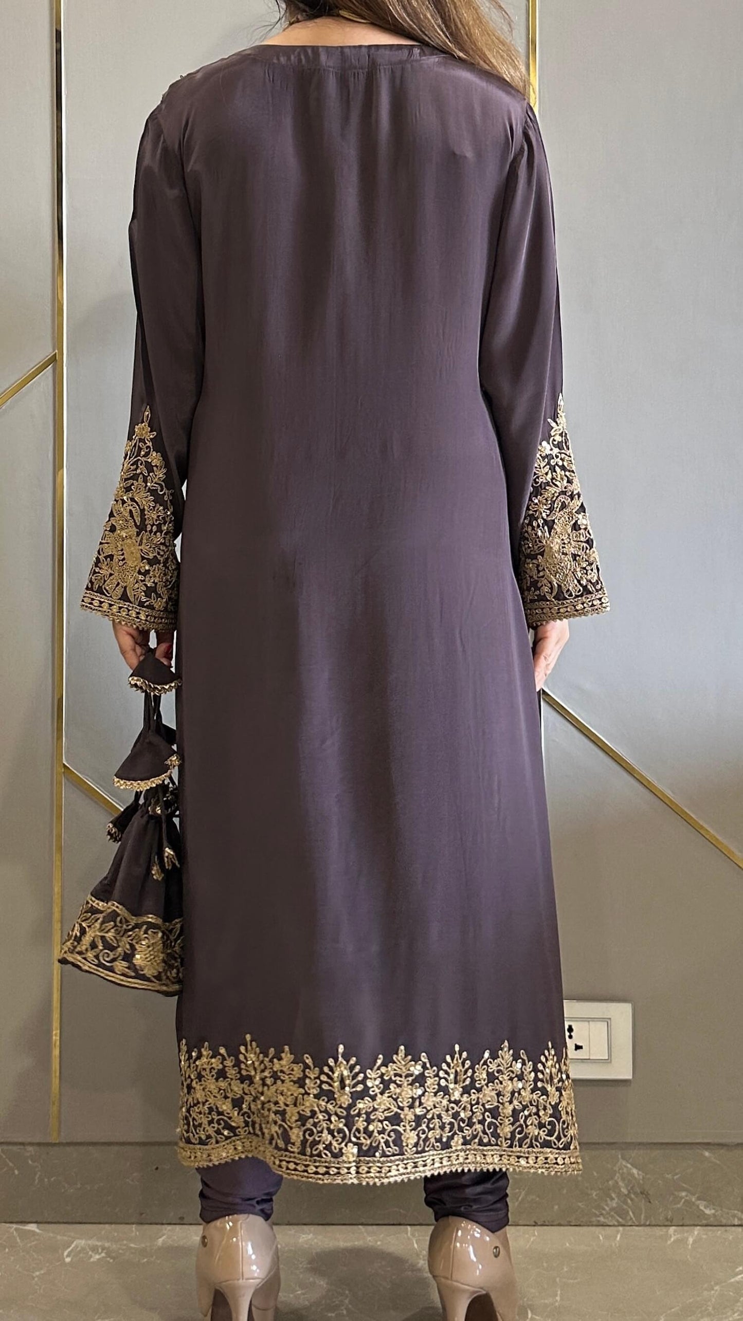 Baroque Grey Crepe Phiran Kurta with Churidar
