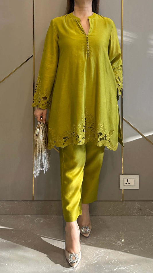 Green Ochre Raya Chanderi Co-ord Set with Optional Dupatta