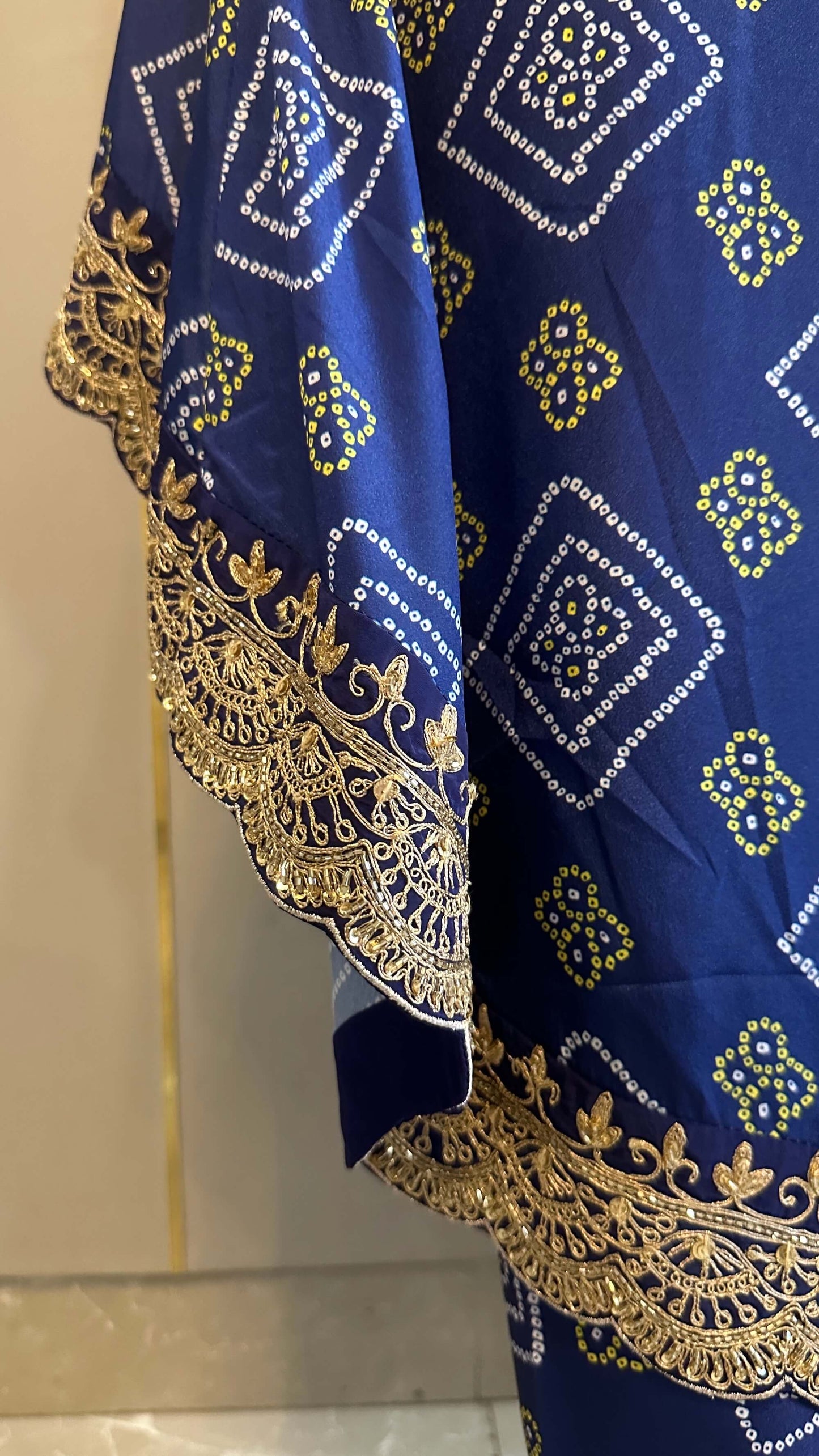 Navy Bandhej High Low Embroidered Co-ord
