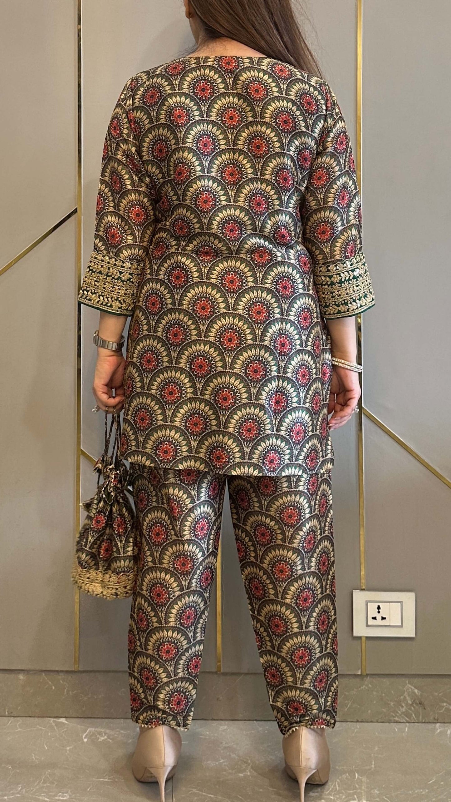 Olive Bloom Silk Embrdoiered Co-ord
