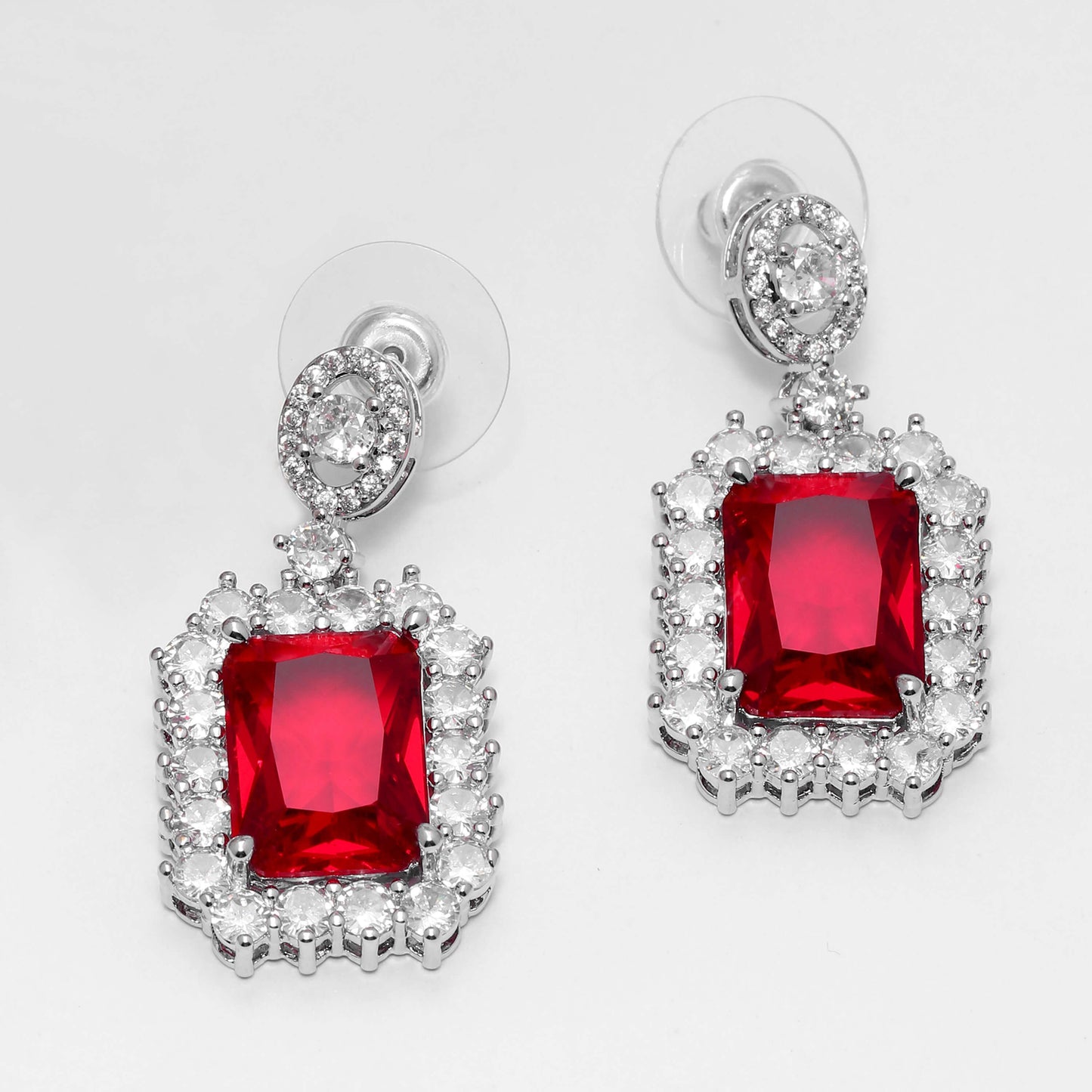 Ruby Red Zirconia Dangle Earrings
