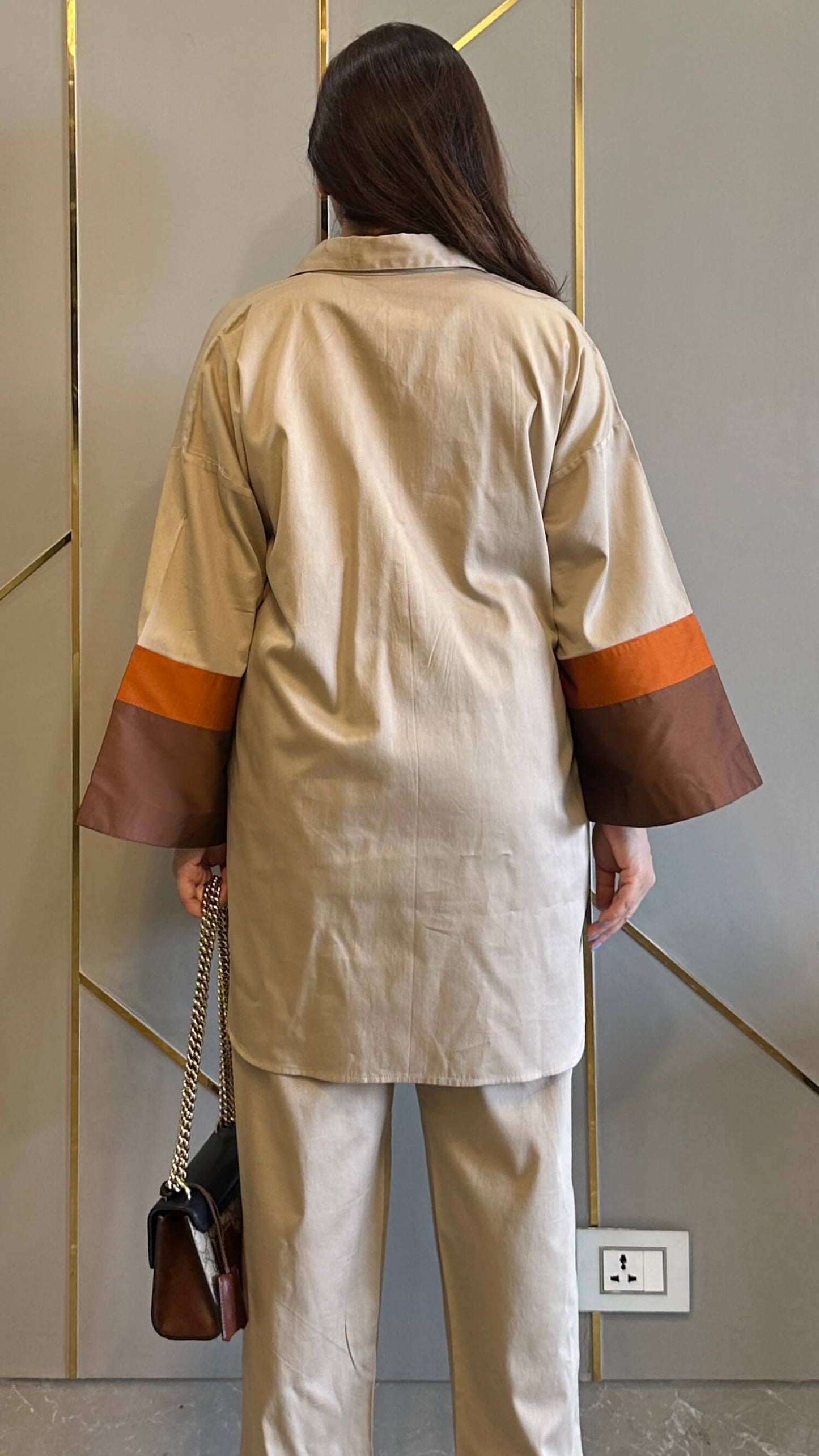 Mocha Colour Block Cotton Co-ord Set