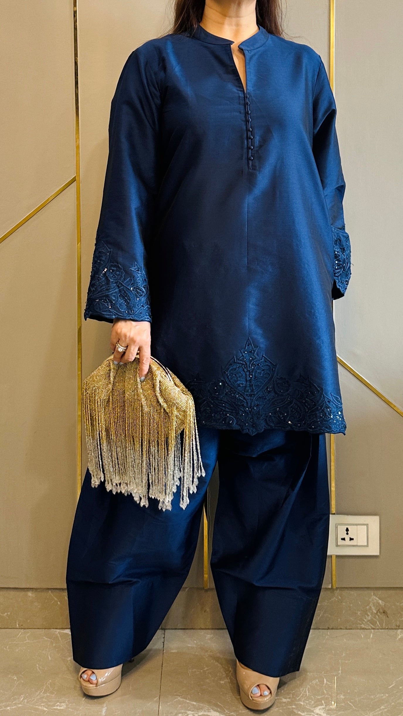 Navy Hand Embroidered Rani Co-ord with Farshi Salwar