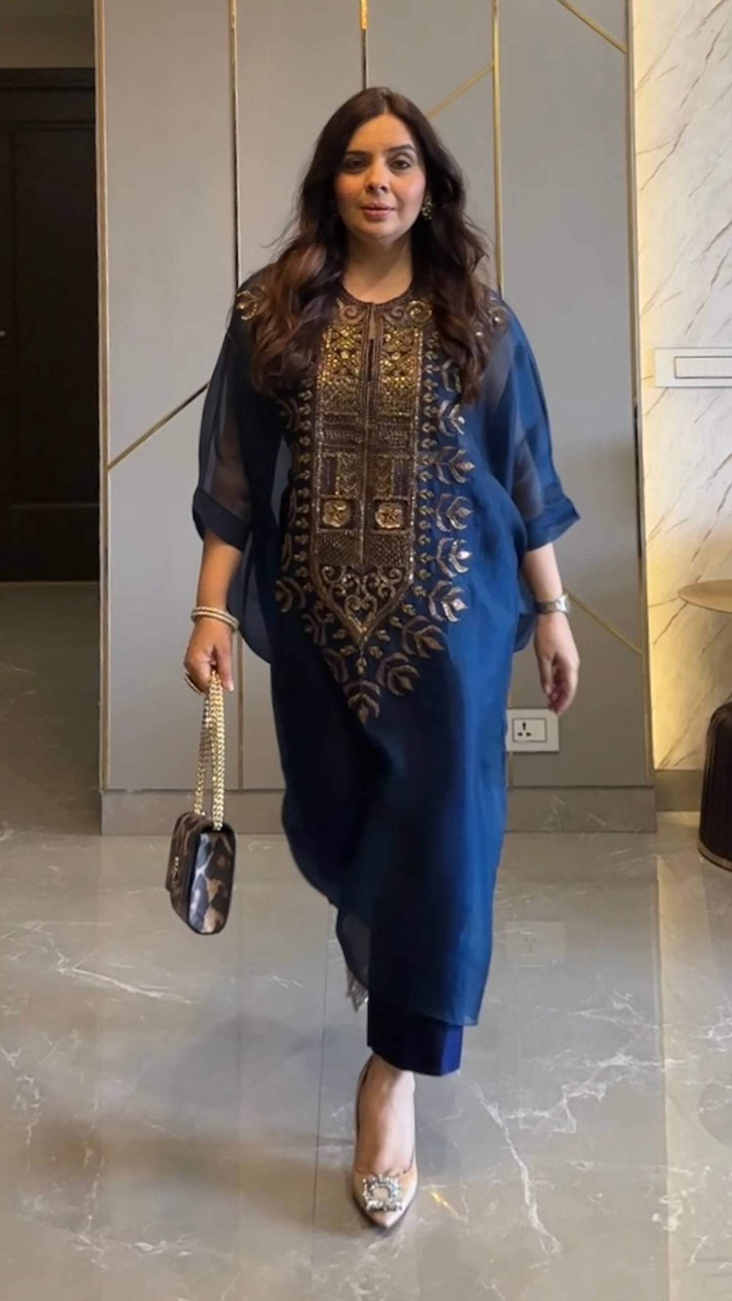 Azure Organza Hand-Embroidered Kaftan Co-ord