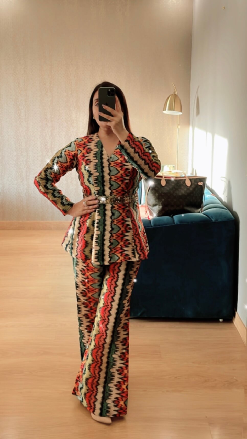 Wave Multicoloured Silk Pant Suit