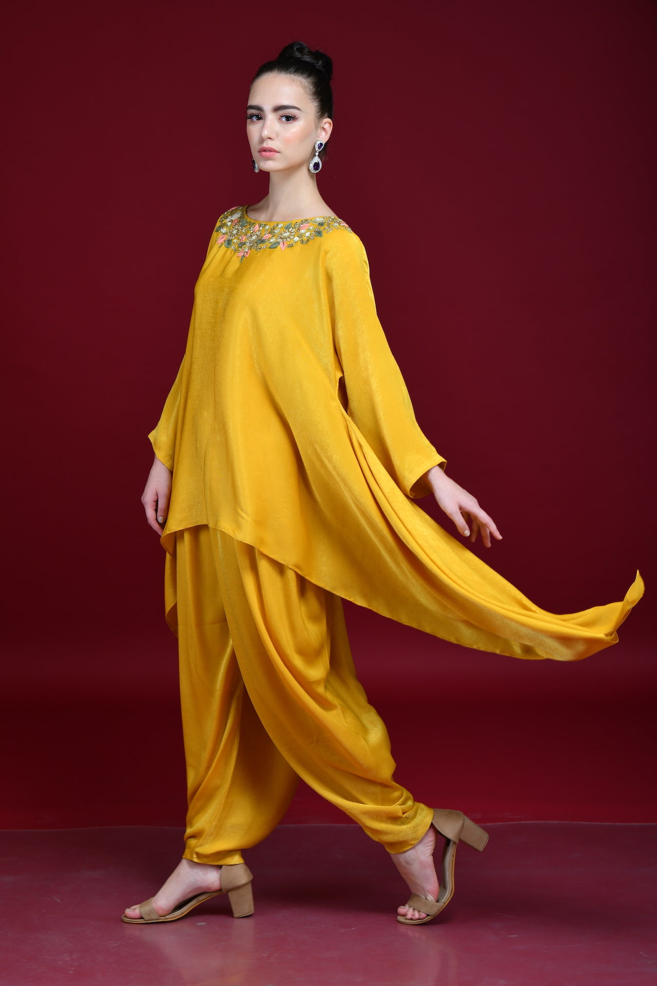 Mustard Yellow Cape And Dhoti Set - kylee