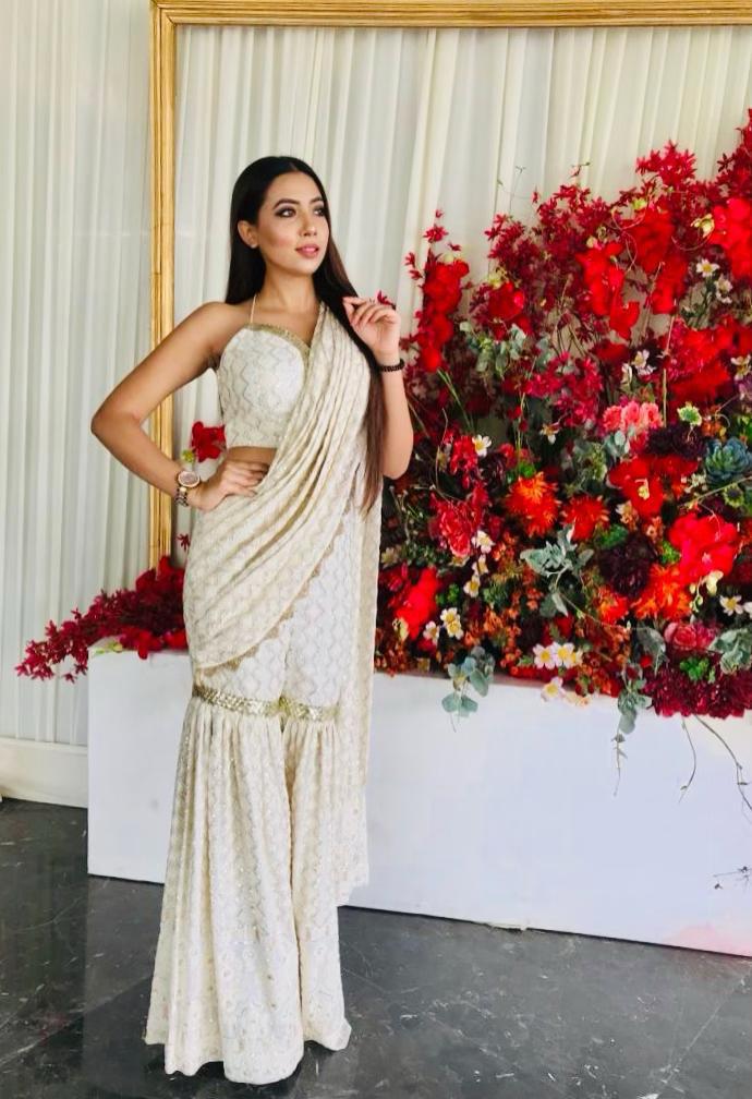 Ivory Embroidered Garara Saree - kylee