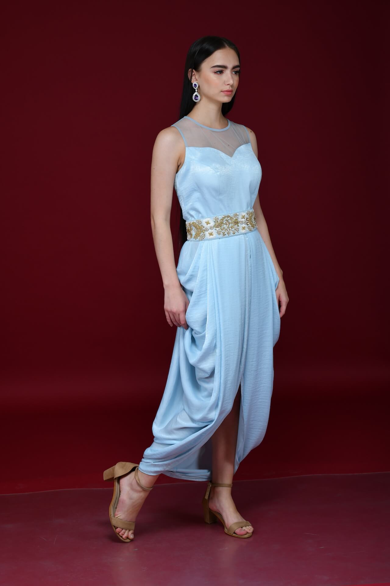 Powder Blue Cowl Tunic Dress - kylee