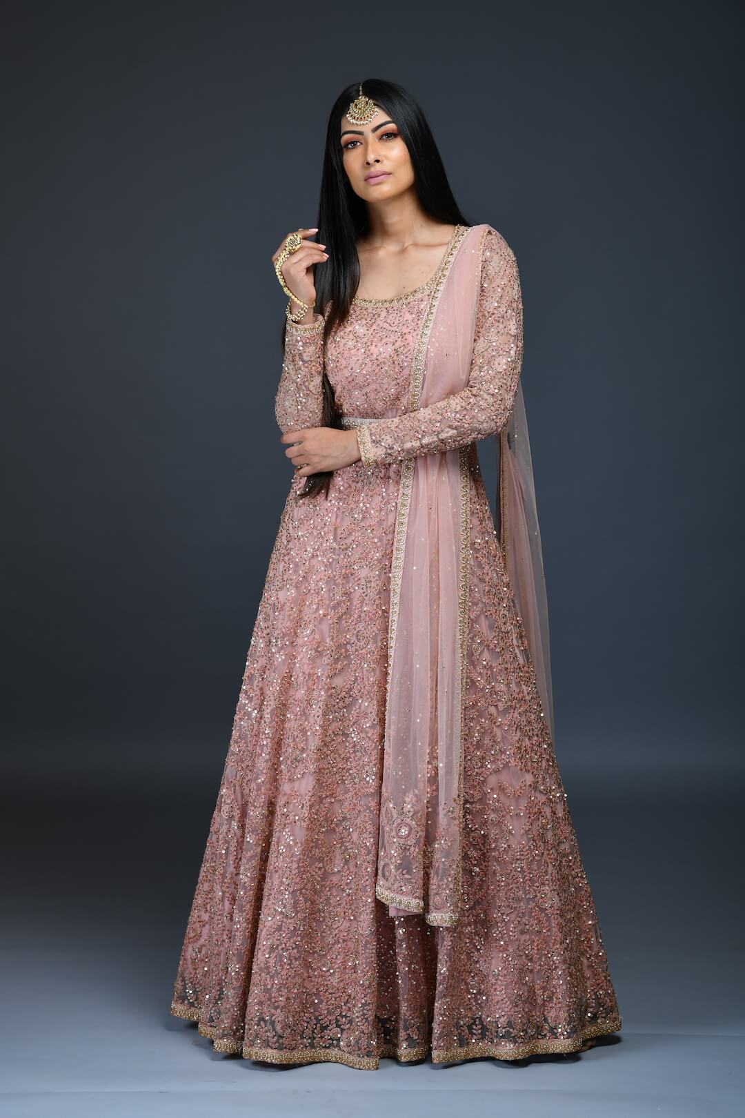 Salmon Pink Embroidered Gown - kylee
