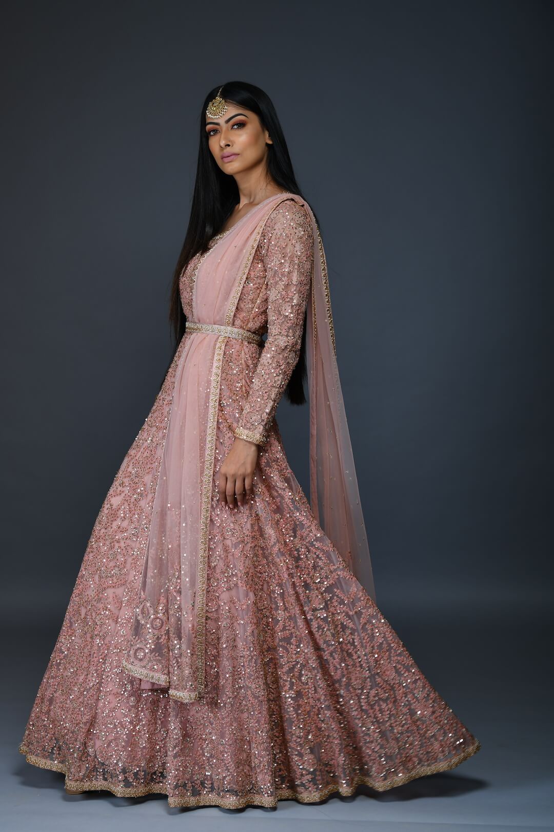 Salmon Pink Embroidered Gown - kylee