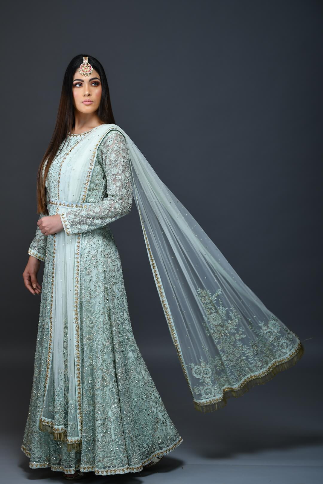 Mint Green Hand Embroidered Gown - kylee
