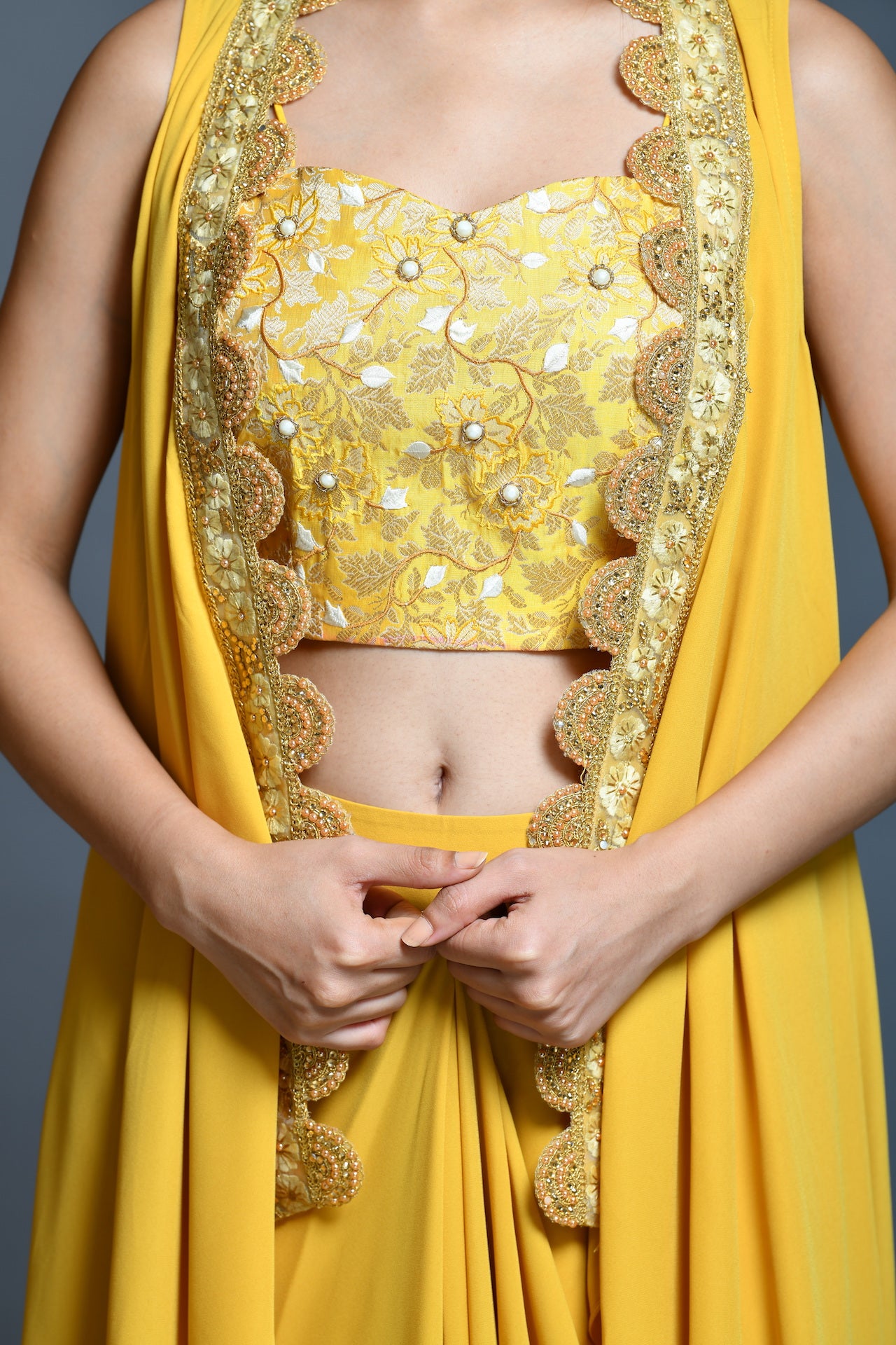Mustard Yellow Drape Skirt And Cape Set - kylee