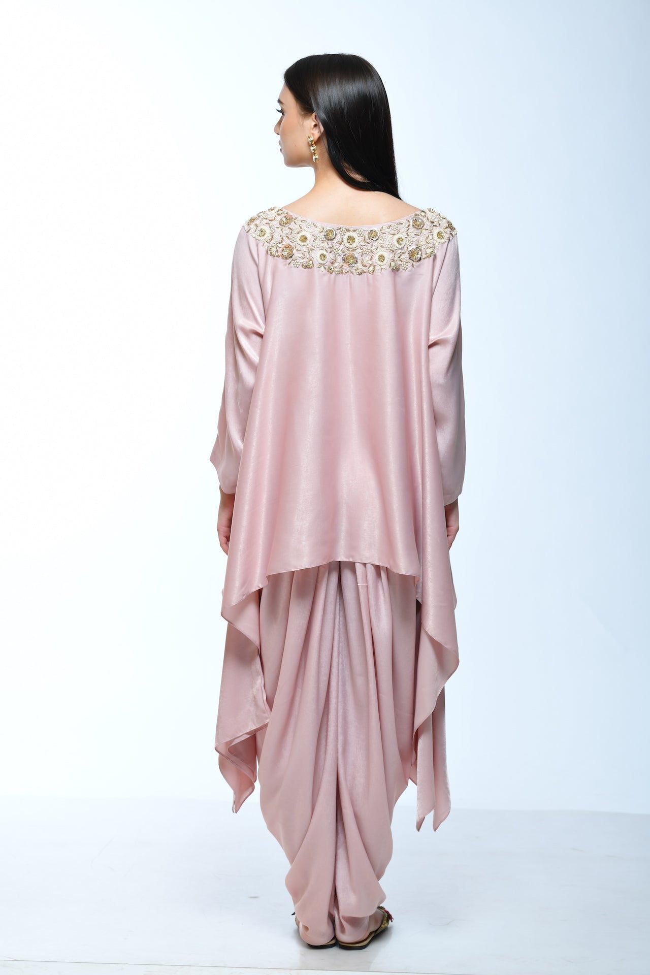 Powder Pink Dhoti And Cape Set - kylee