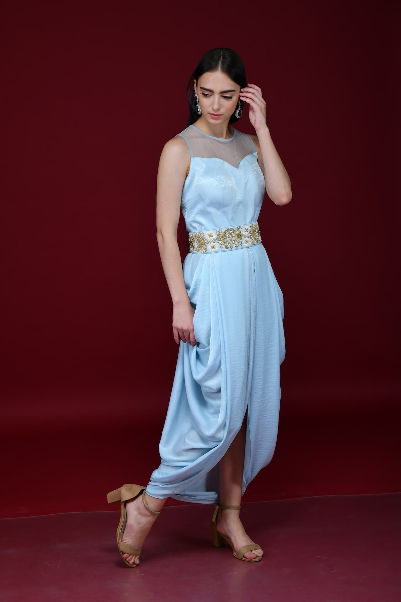 Powder Blue Cowl Tunic Dress - kylee