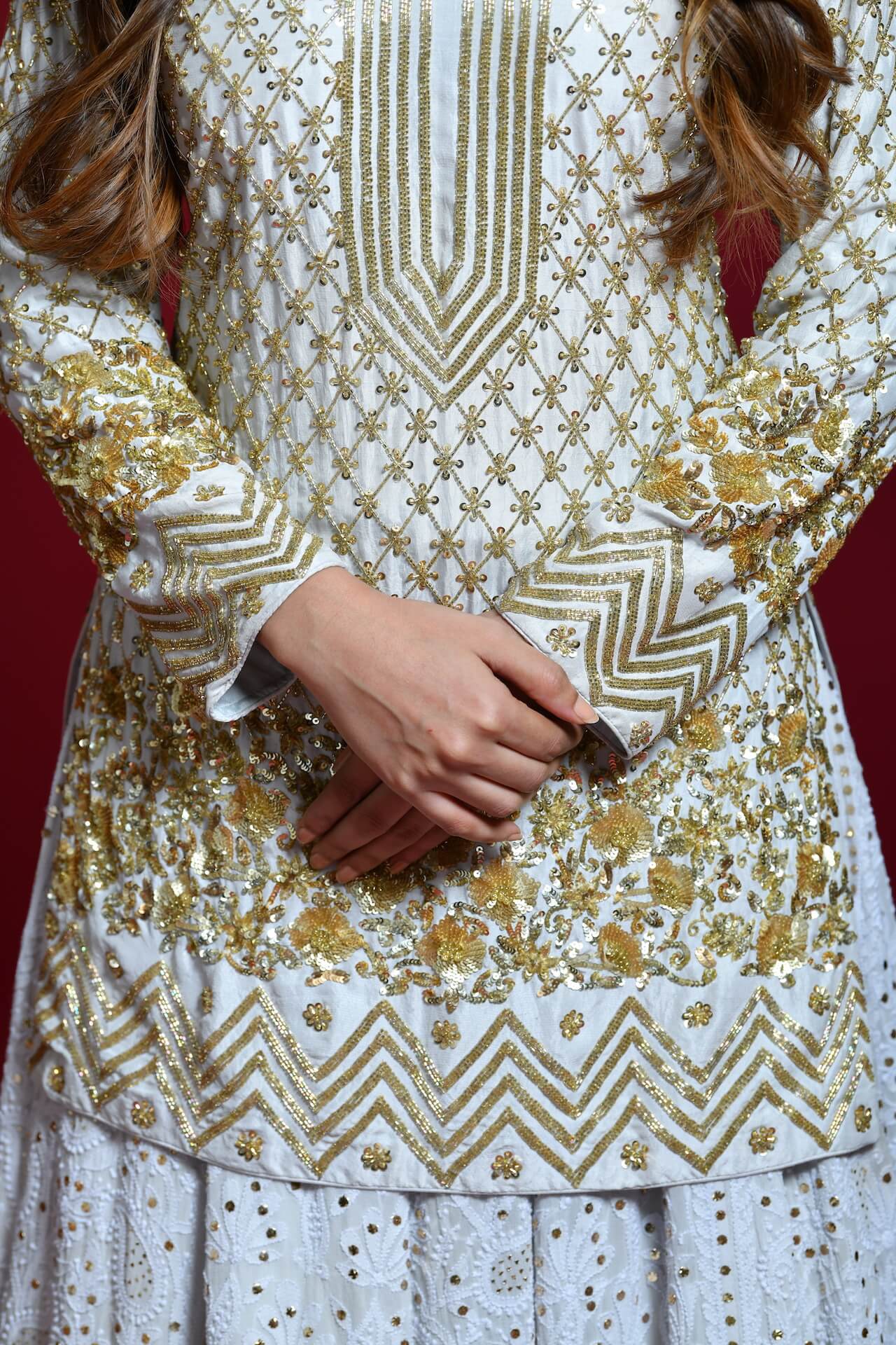 Light Grey Lucknowi Chikankari Embroidered Lehenga Set - kylee