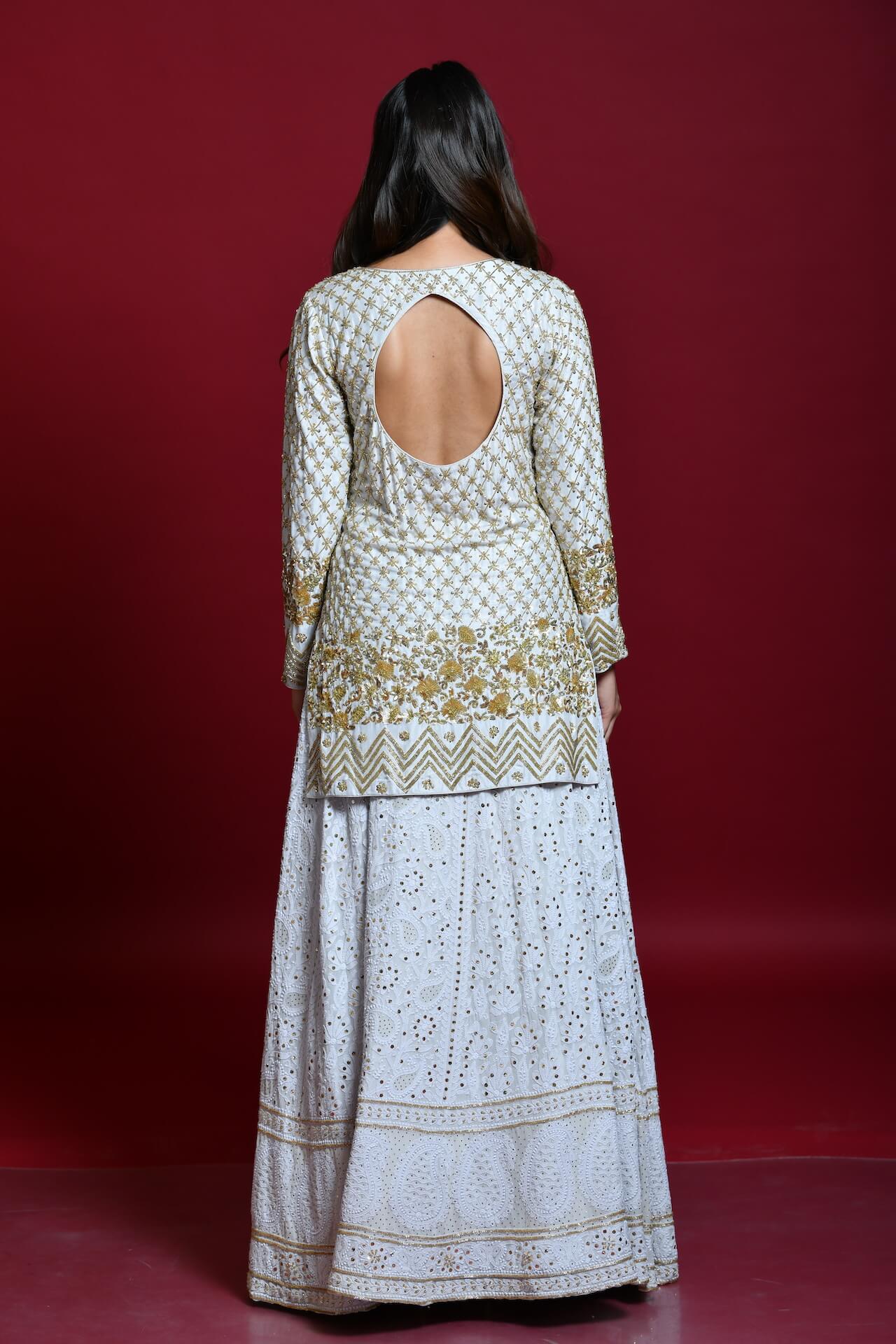 Light Grey Lucknowi Chikankari Embroidered Lehenga Set - kylee