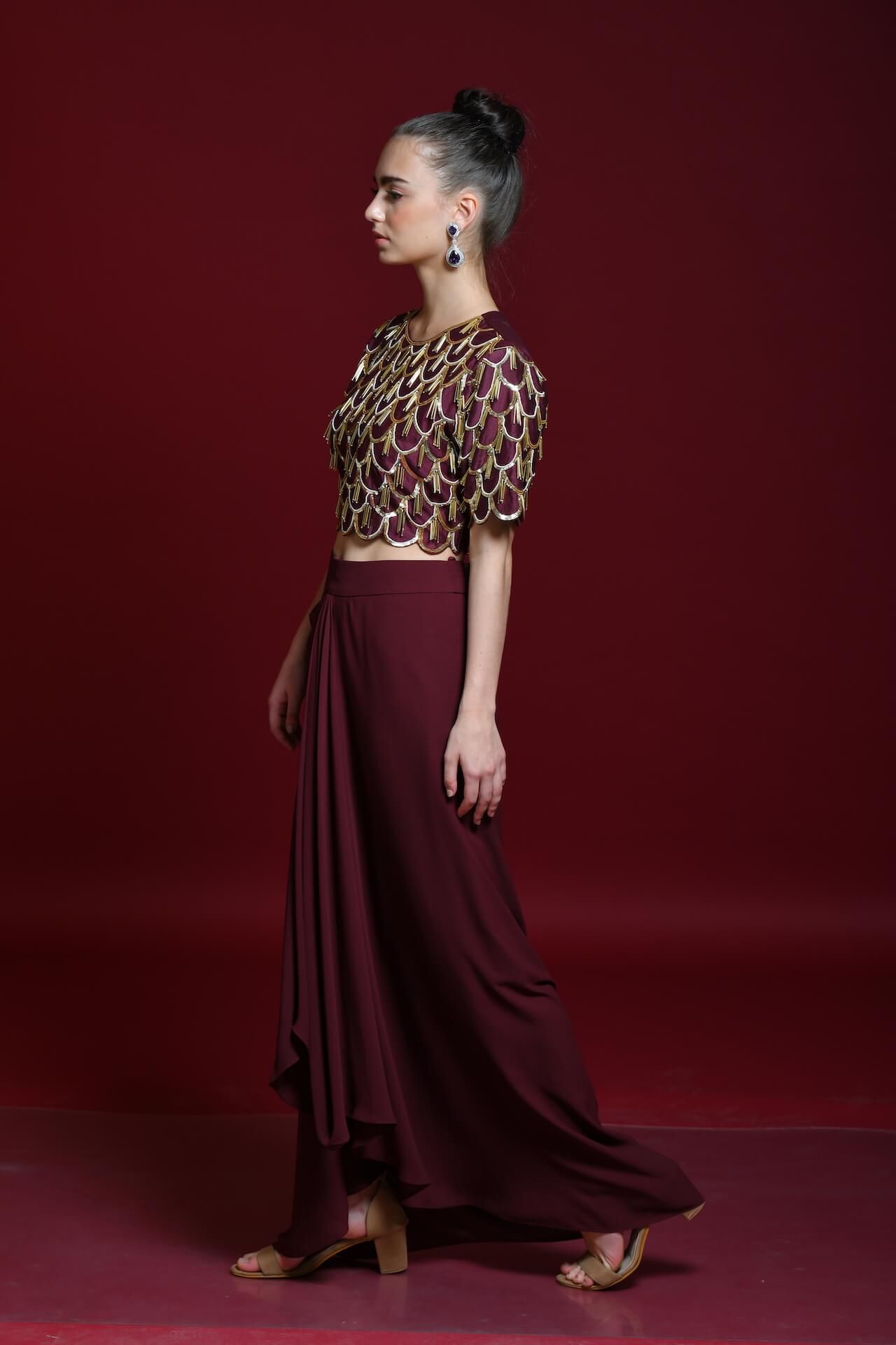 Maroon Drape Skirt And Crop-Top - kylee