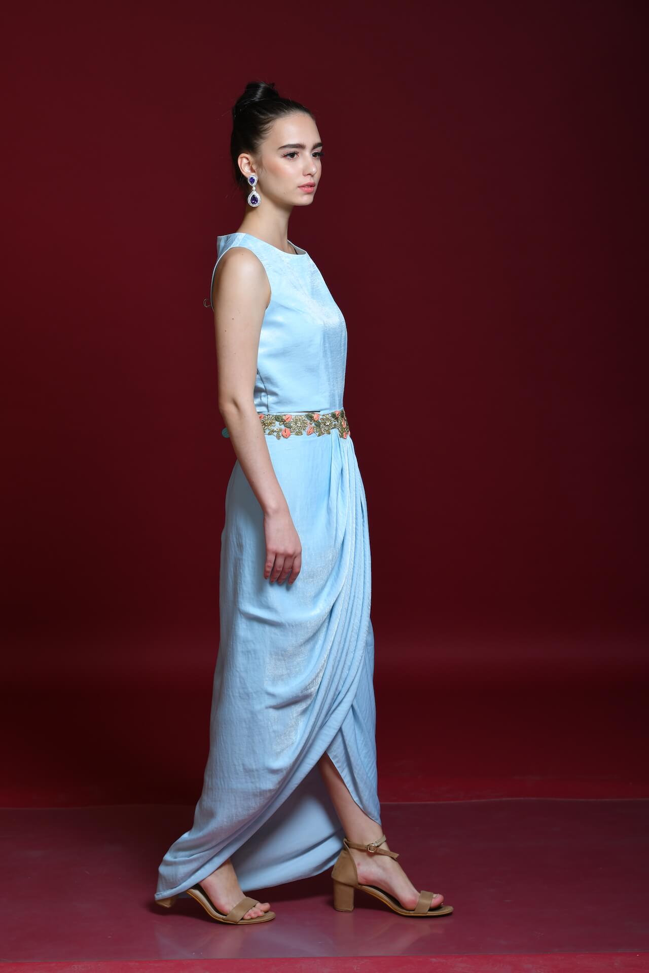 Powder Blue Drape Tunic Dress - kylee