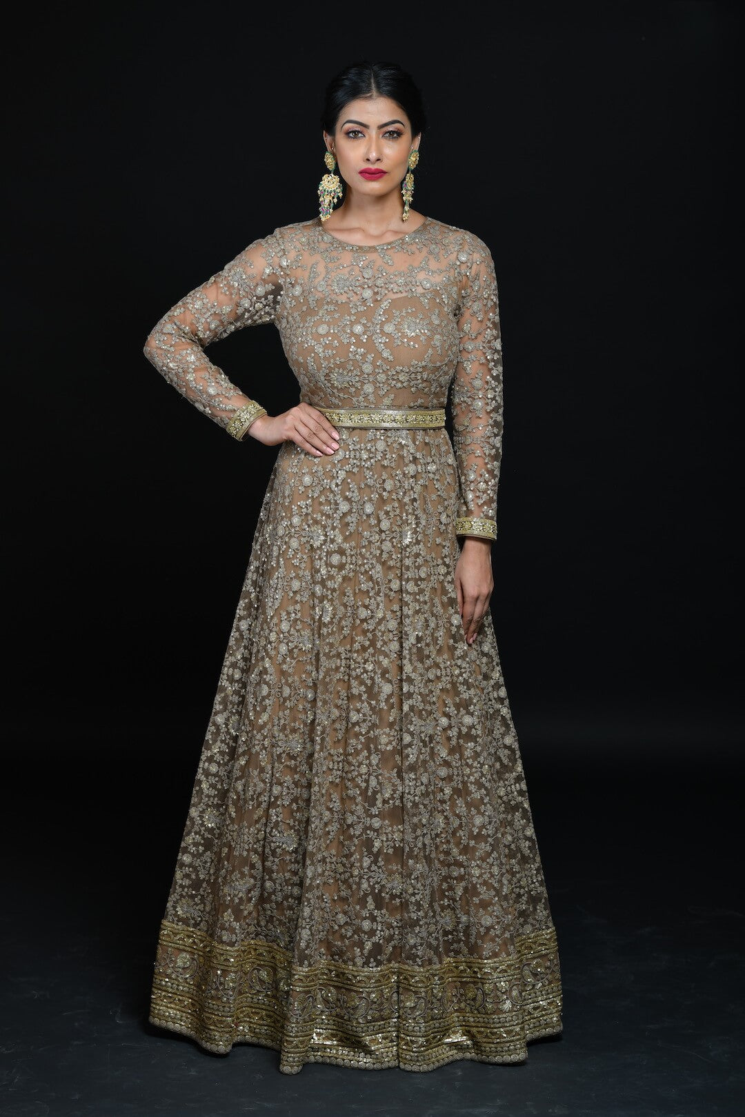 Ash Brown Embroidered Gown - kylee