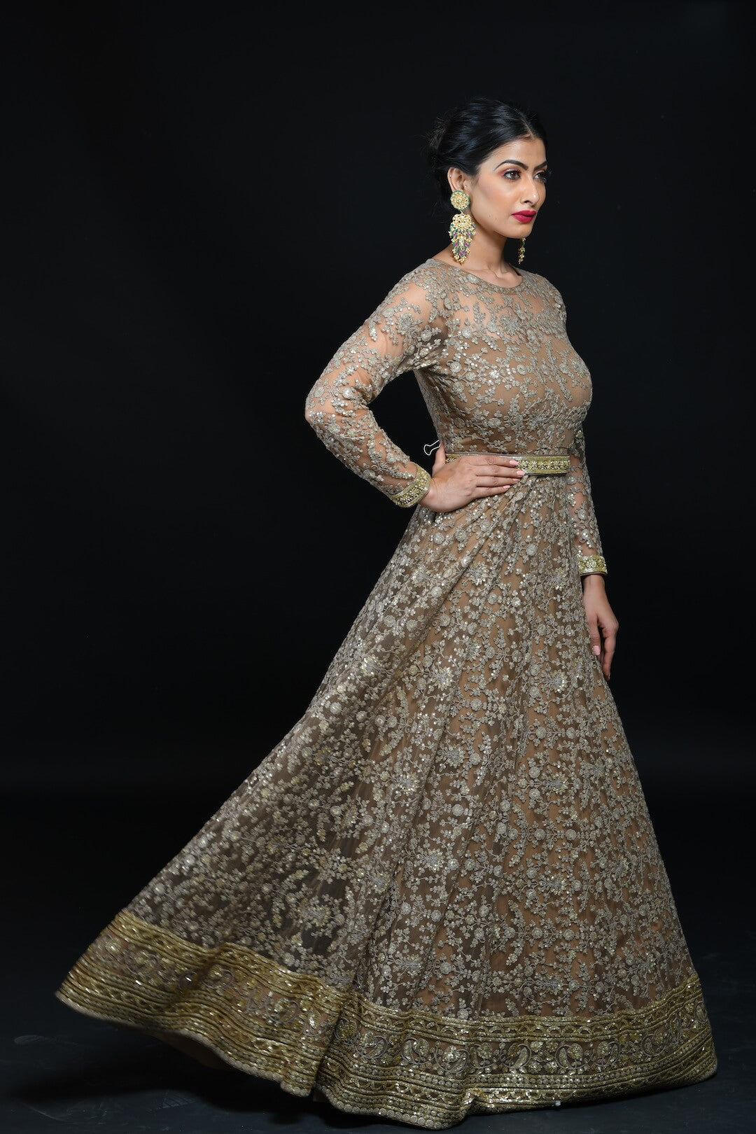 Ash Brown Embroidered Gown - kylee