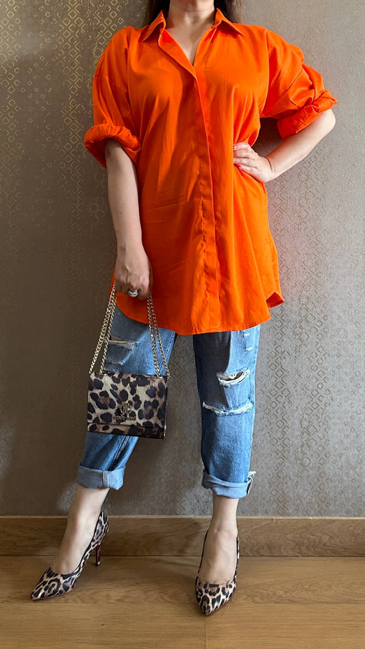 Tangy Orange Oversized Cotton Shirt