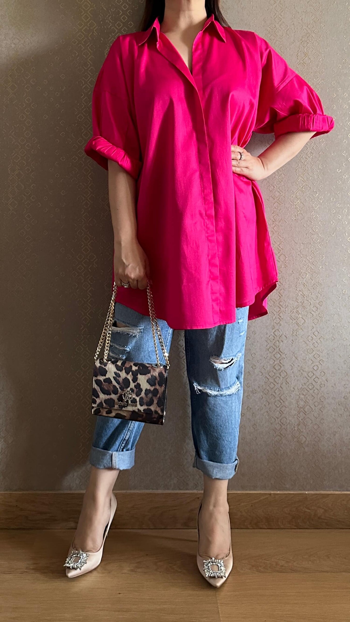 Candy Pink Oversized Cotton Shirt