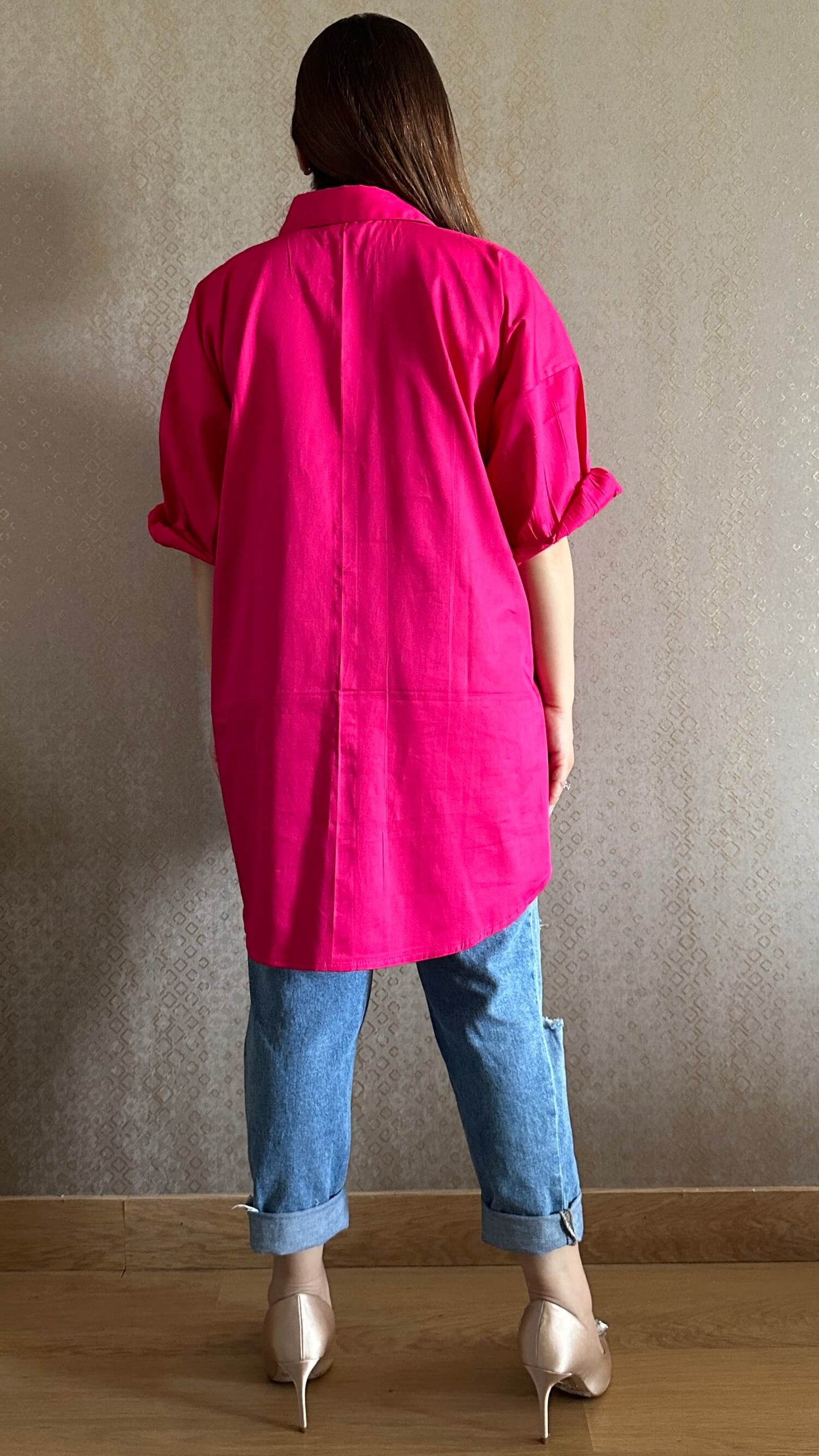 Candy Pink Oversized Cotton Shirt