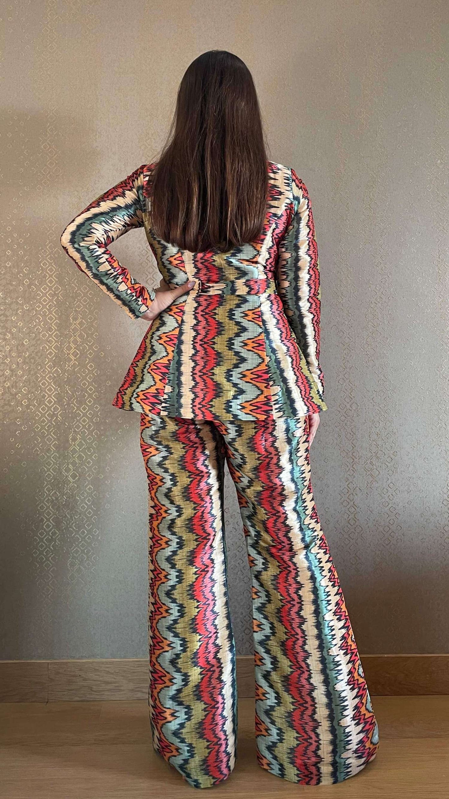 Wave Multicoloured Silk Pant Suit