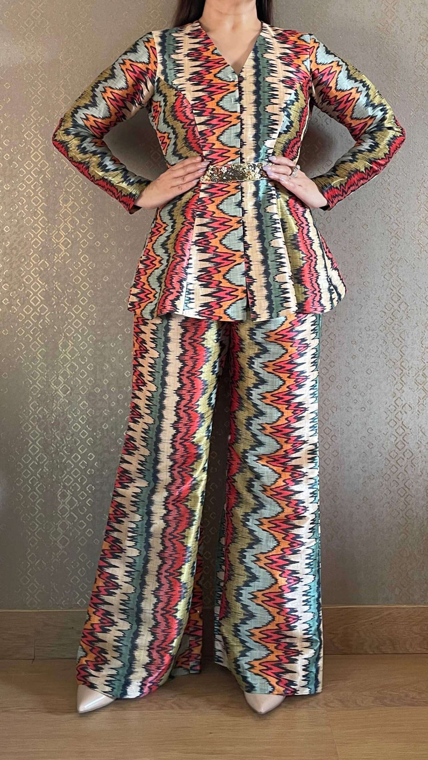 Wave Multicoloured Silk Pant Suit