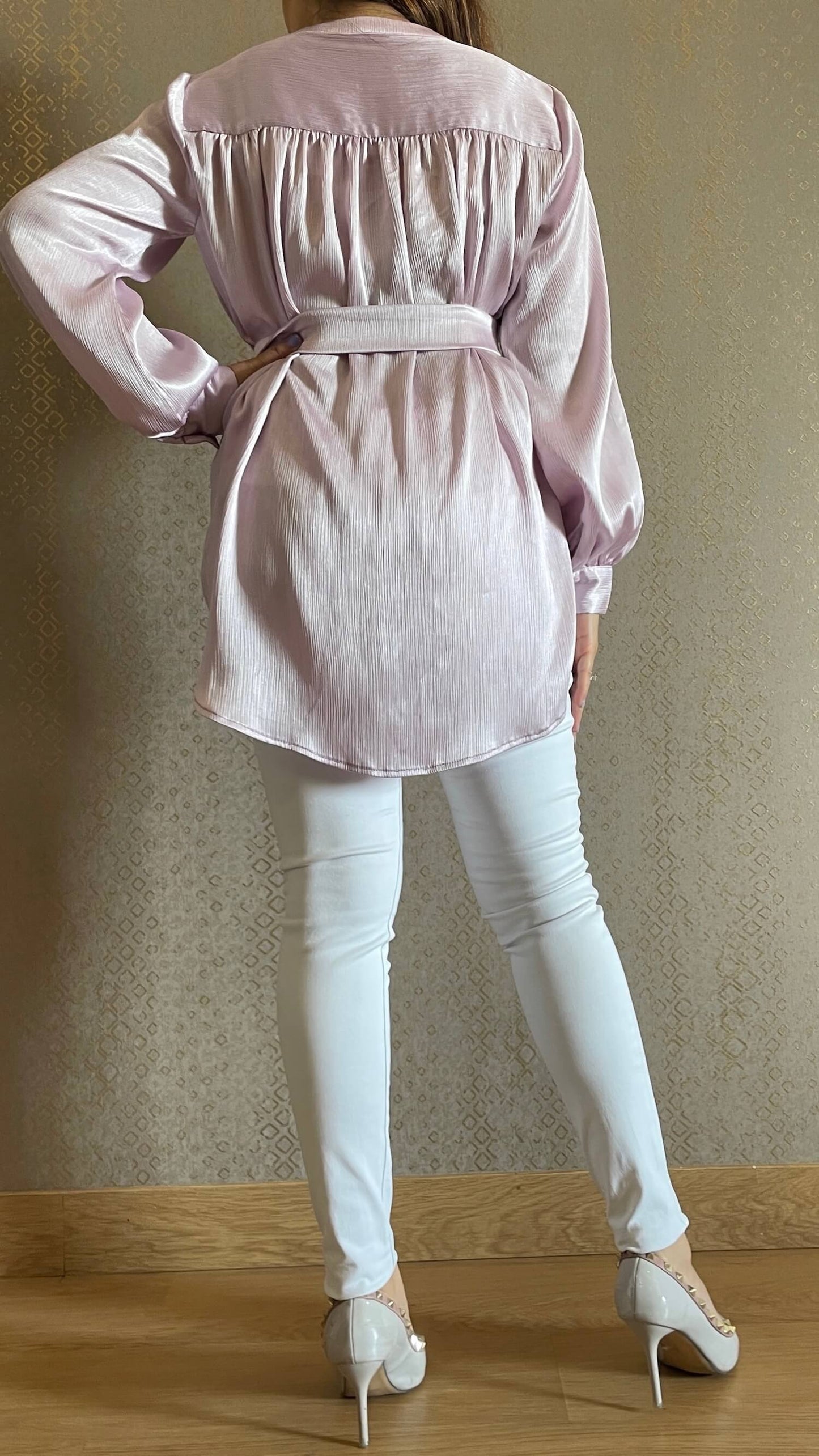 Lilac Hand Embroidered Luxe Satin Shirt