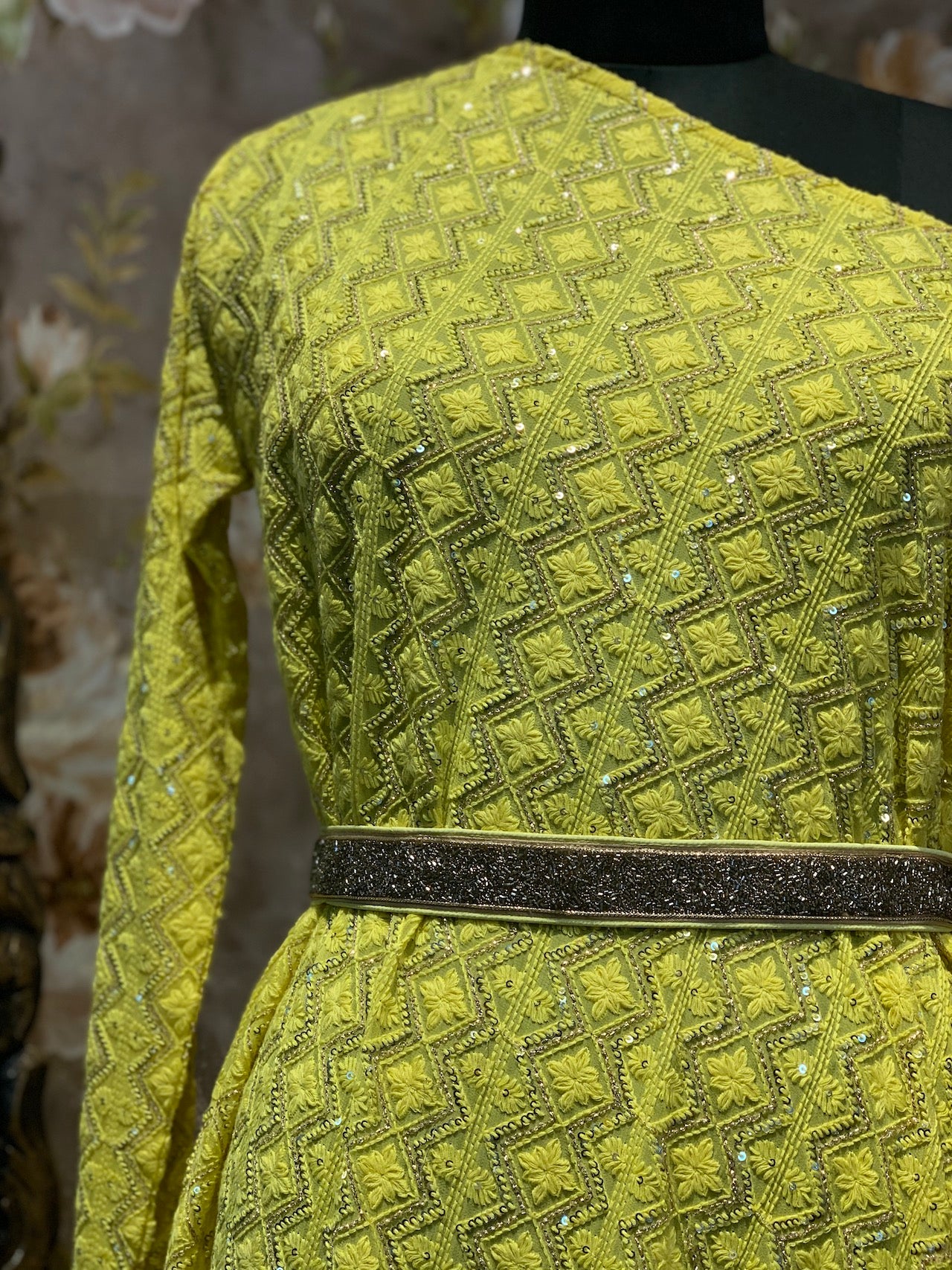 Chikankari One Shoulder Off Tunic Dress, Bright Yellow - kylee