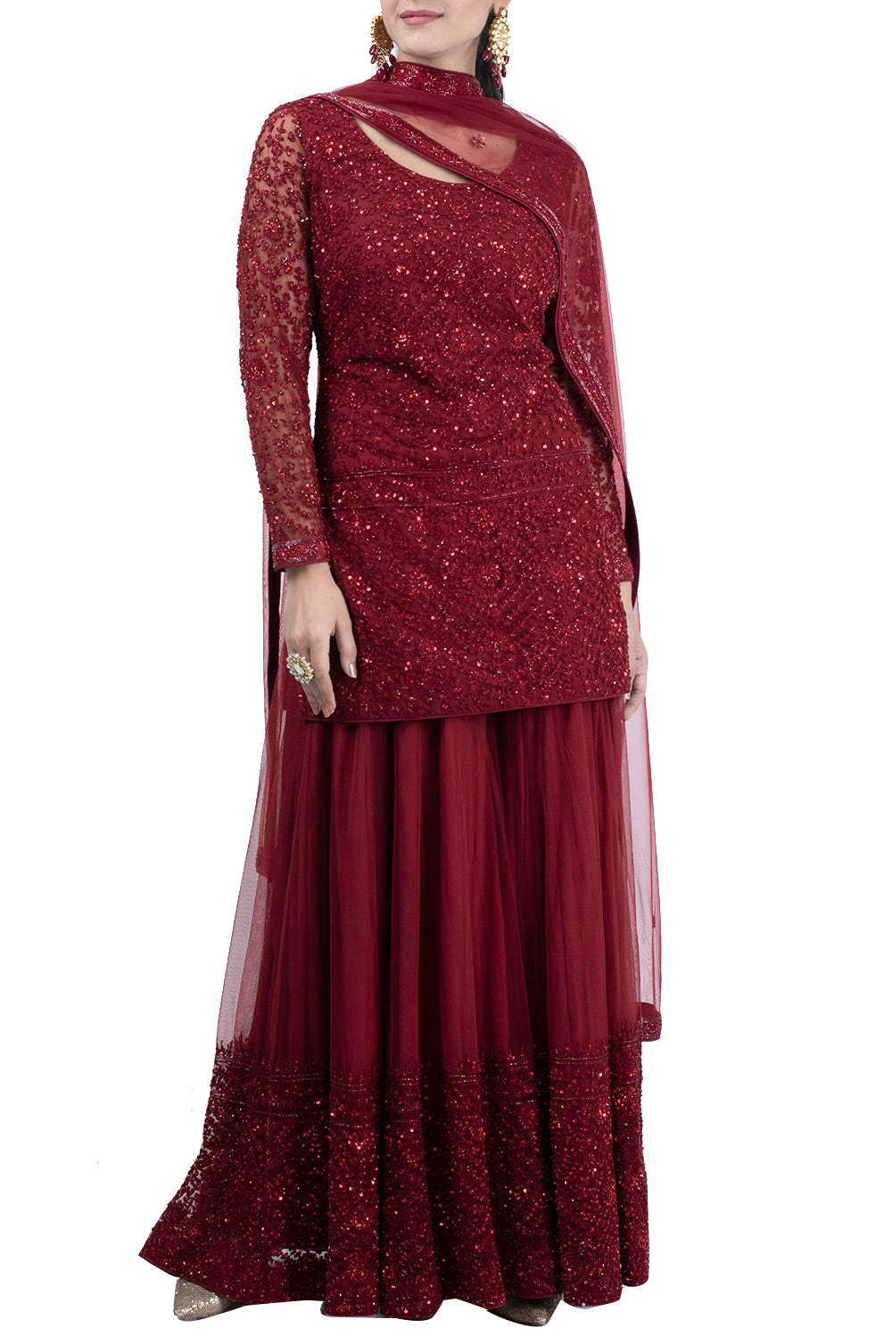 Maroon embroidered sharara set - kylee