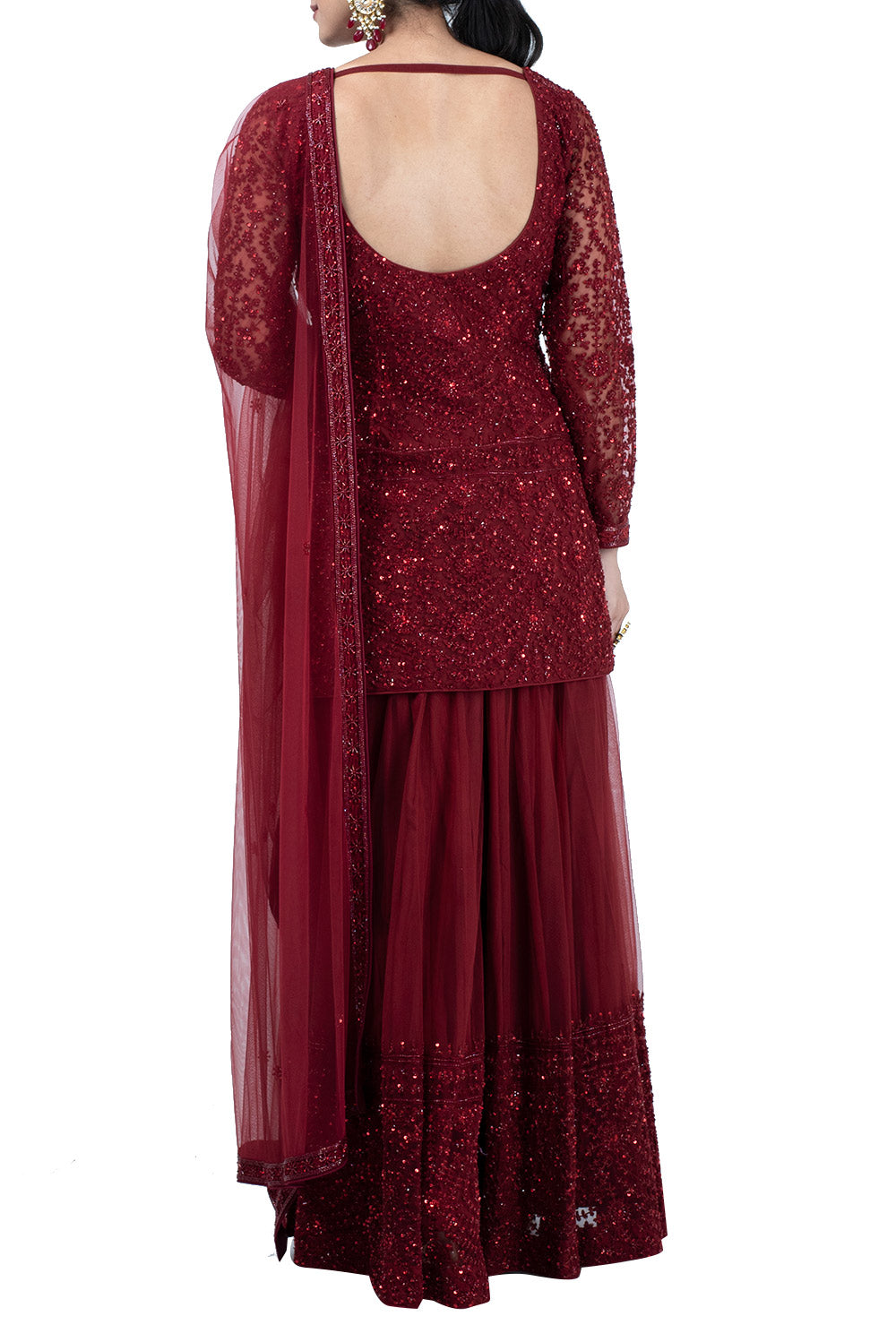 Maroon embroidered sharara set - kylee